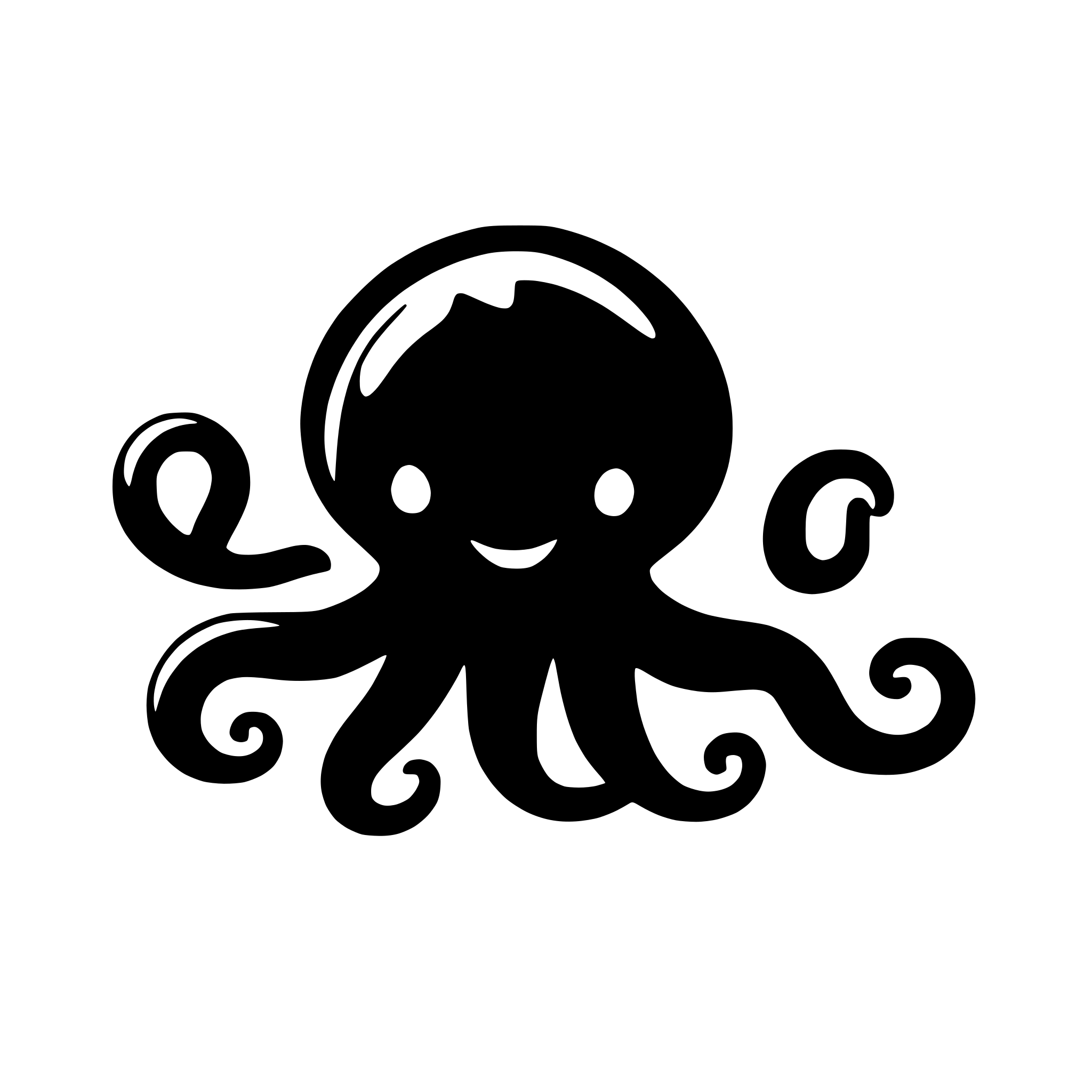 AI-generated SVG of a cute cartoon octopus with eight tentacles siluette style white fill for rear window decal
