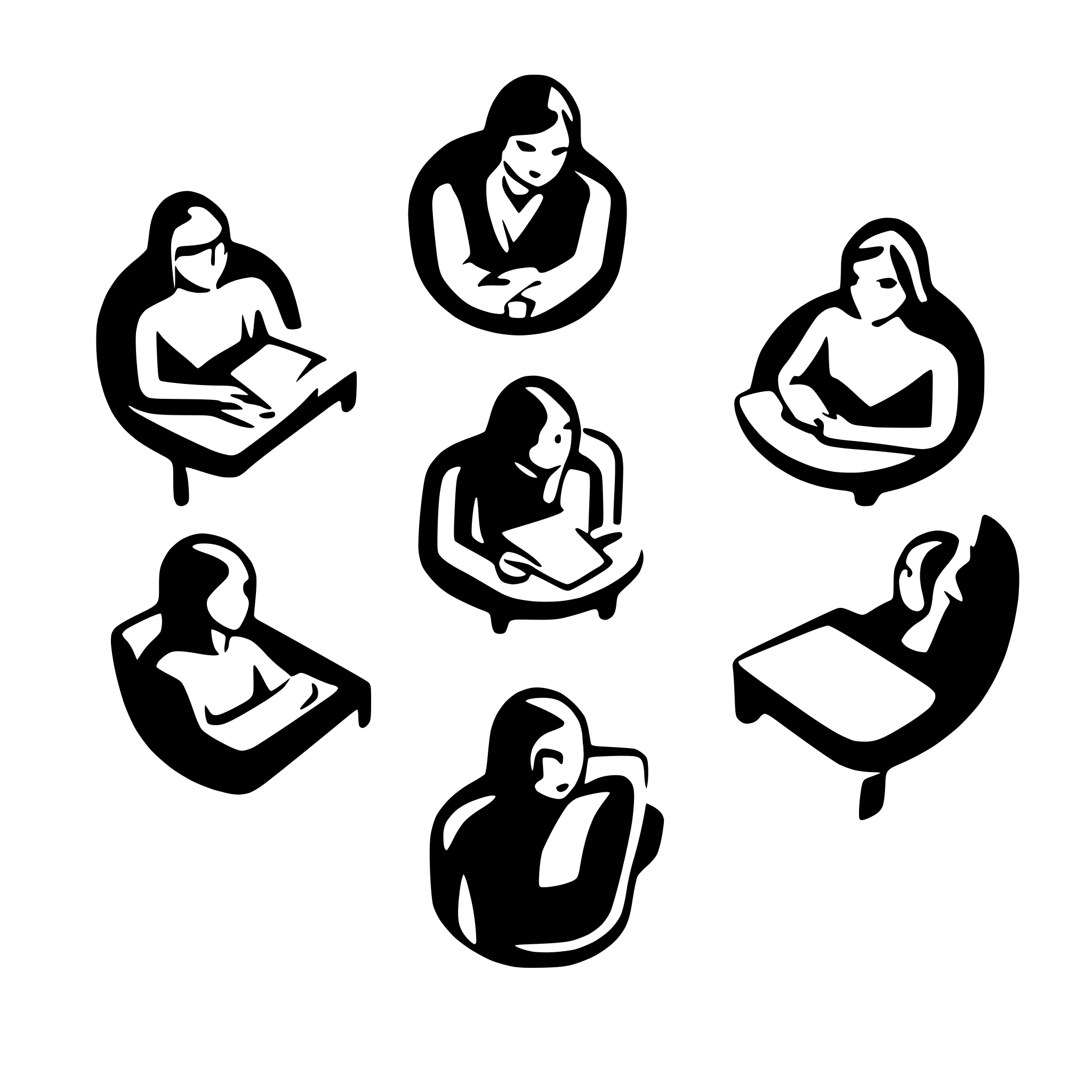 AI-generated SVG of a An abstract logo image for an advanced AI classroom solution shows a group of few students sitting on desks attending to the teacher showing student faces facing front viewed from a camera