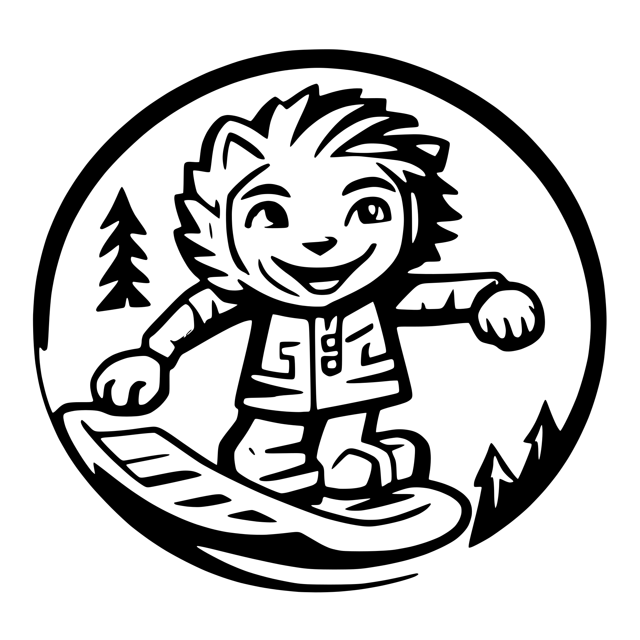 AI-generated SVG of a lion child snowboarding