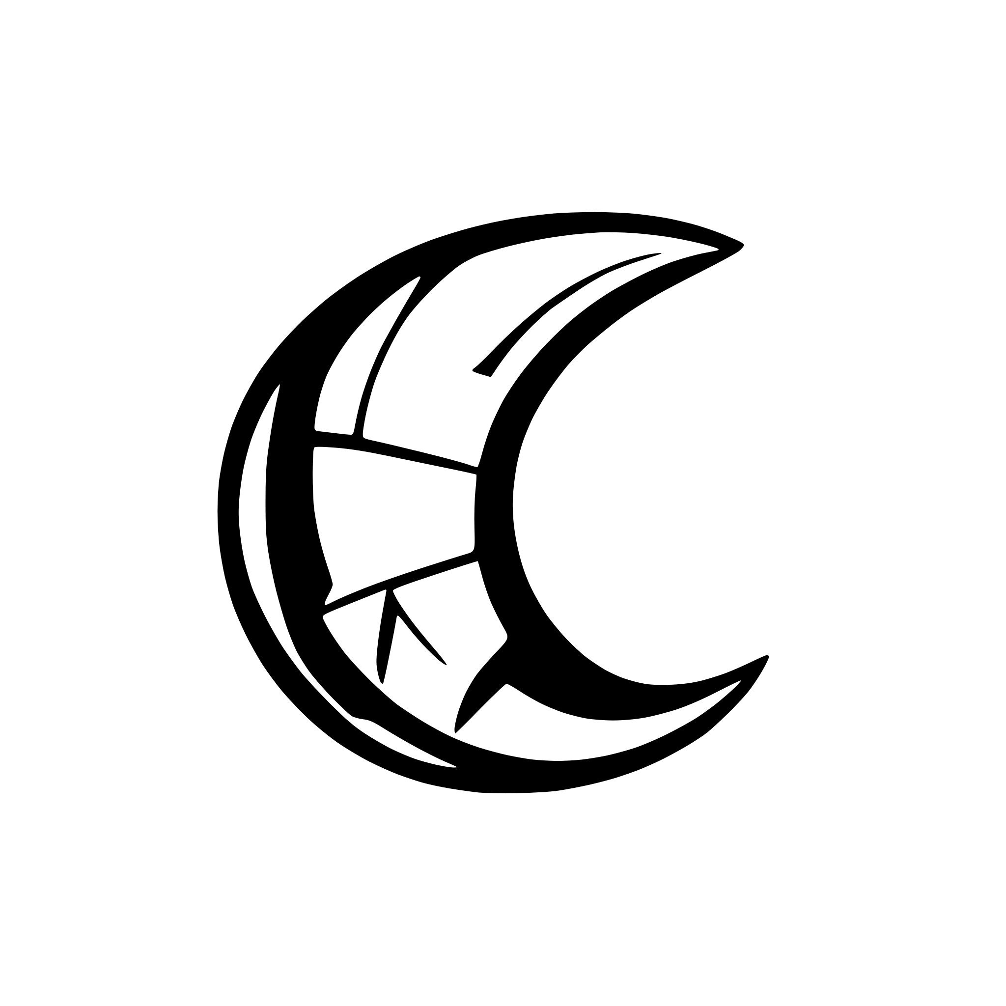 AI-generated SVG of a "Create a bold, abstract vector logo of a crescent moon made of sharp, faceted crystal shards. The moon shape should be formed entirely from angular, geometric lines — as if carved from jagged crystals or glass. The style should be minimalist, aggressive, and futuristic, with a clean silhouette suitable for use as a gaming hardware emblem. Use only black or dark gray lines on a transparent or white background. Avoid gradients, shadows, or text. The final image should look like a stylized moon fo
