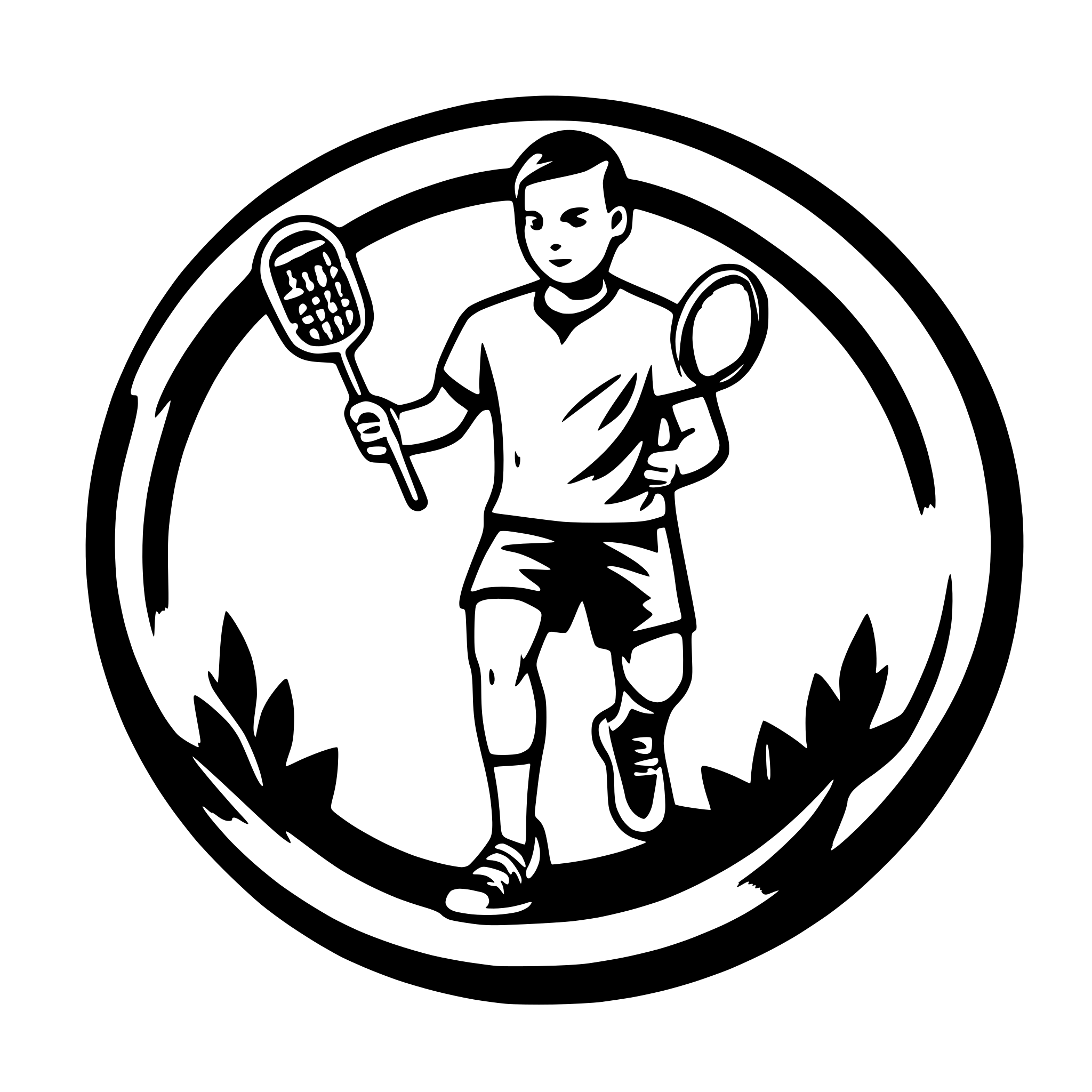 AI-generated SVG of a badminton company logo, a man is playing badminton