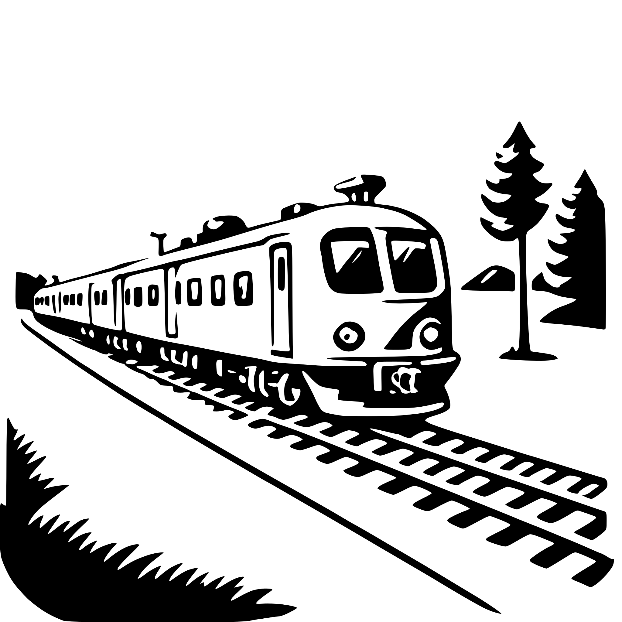 AI-generated SVG of 'traveling by train'