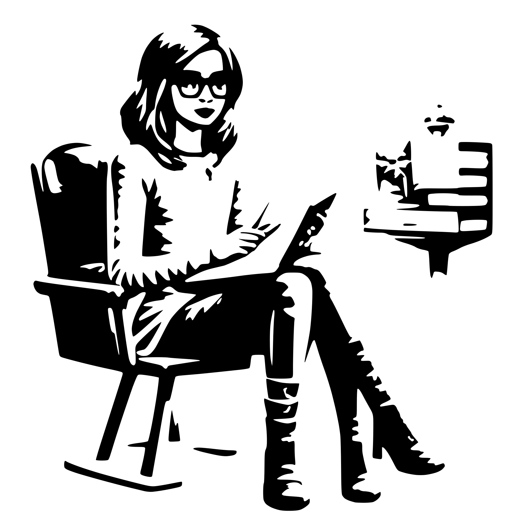 AI-generated SVG of a a girl, sit on a chair, reading a book, with glasses AI-generated SVG of a a girl, sit on a chair, reading a book, with glasses