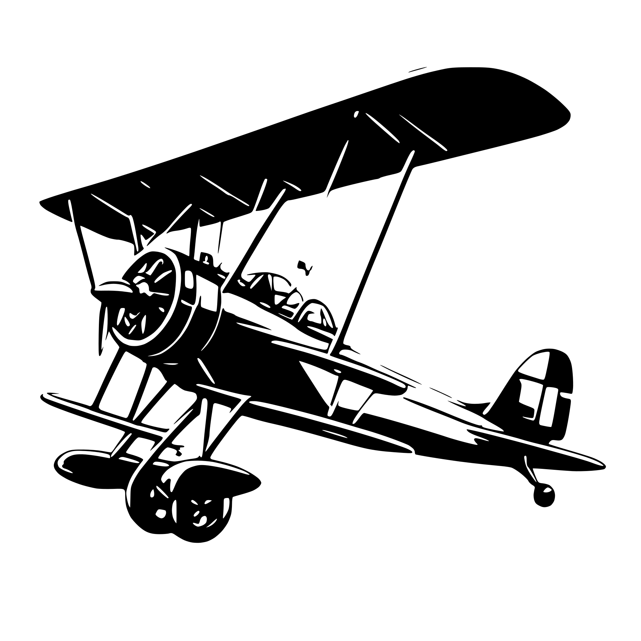 AI-generated SVG of 'A blueprint-style schematic of a vintage biplane, side view, using thin white lines on a transparent background. Style: vector, technical drawing, white lines, transparent background.'