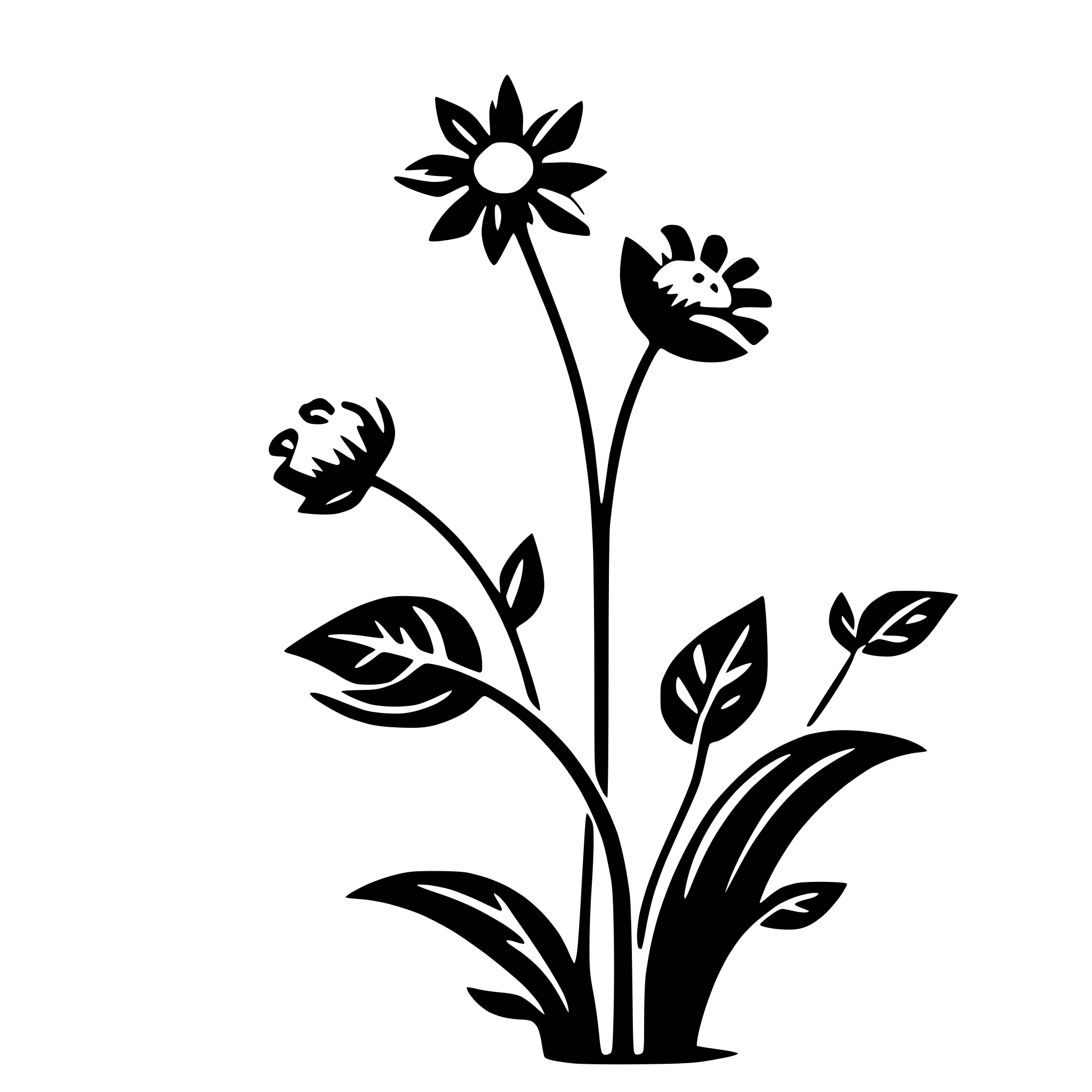 AI-generated SVG of a simple flowers on 1 long curving stem