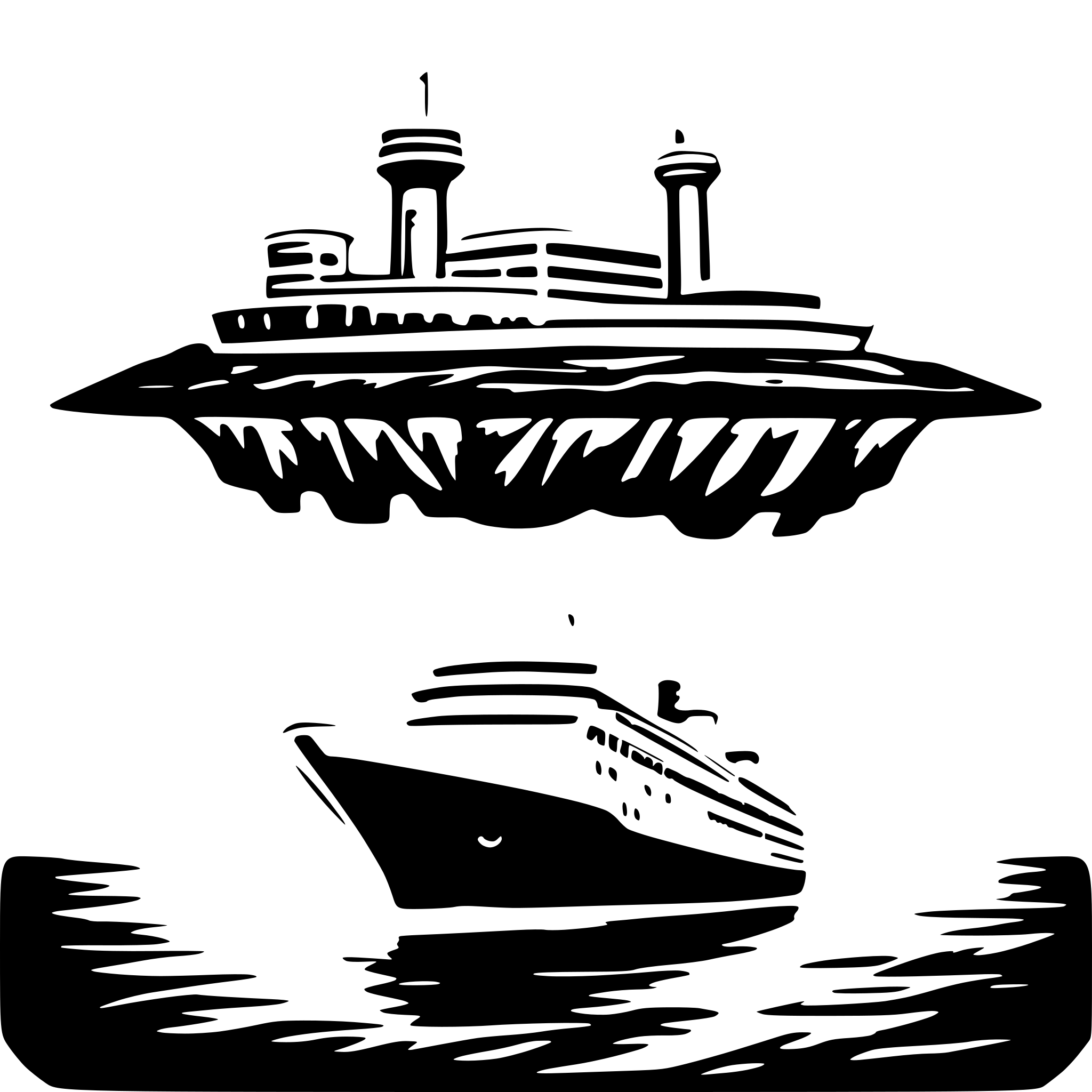 AI-generated SVG of a a simple illustration of the bottom shot of a cruise ship on the water with an island in the distance