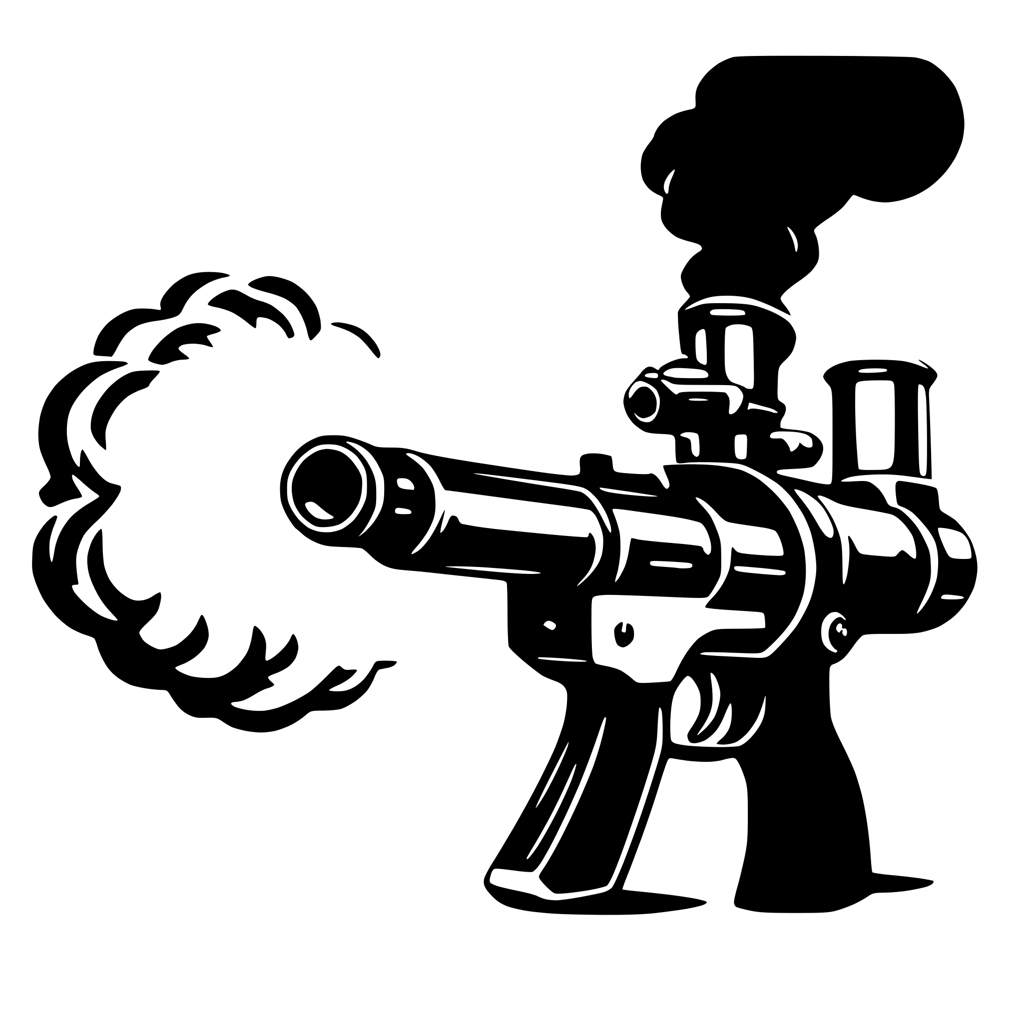 AI-generated SVG of 'train à vapeur plus revolver'