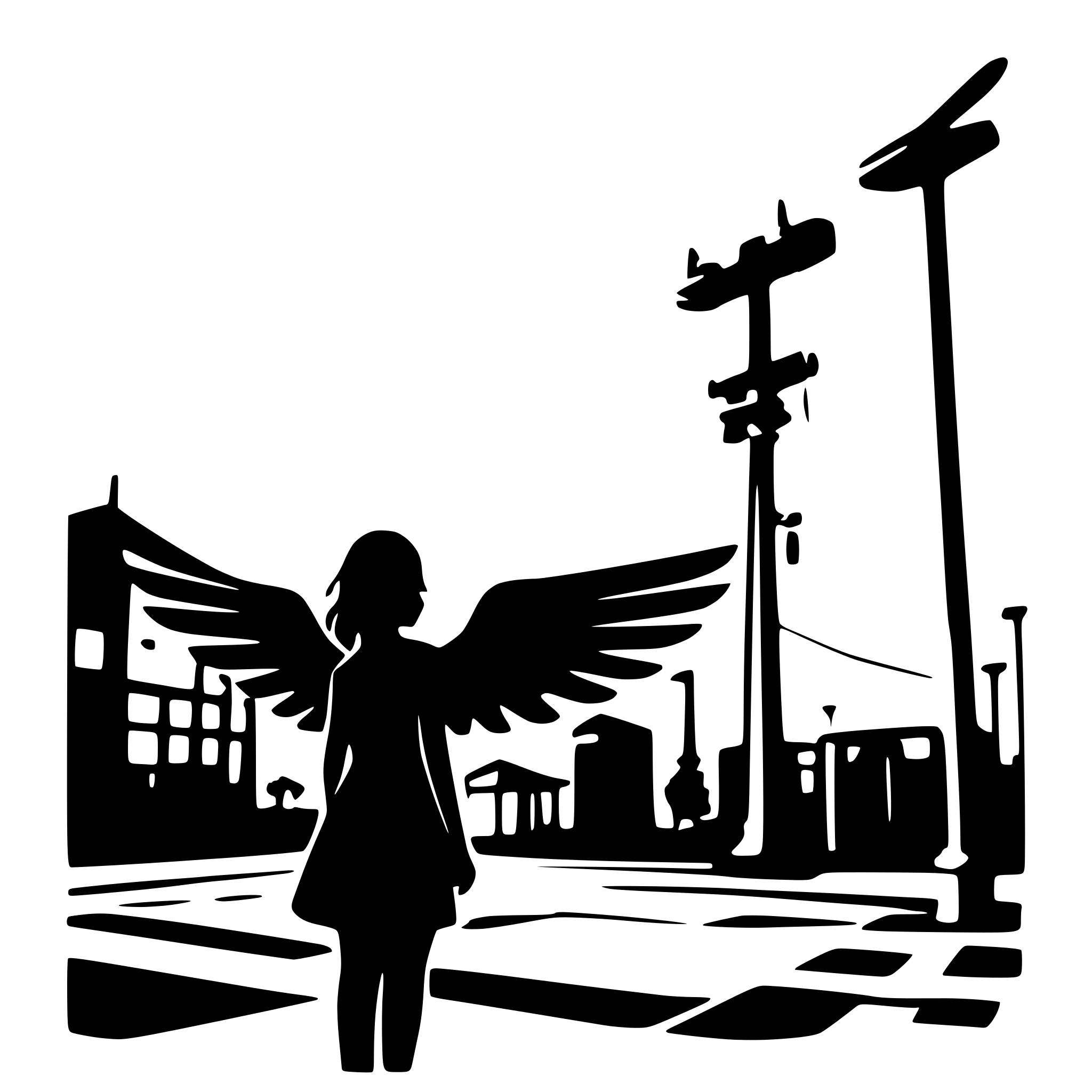 AI-generated SVG of a angle with wings flying in front of a substation