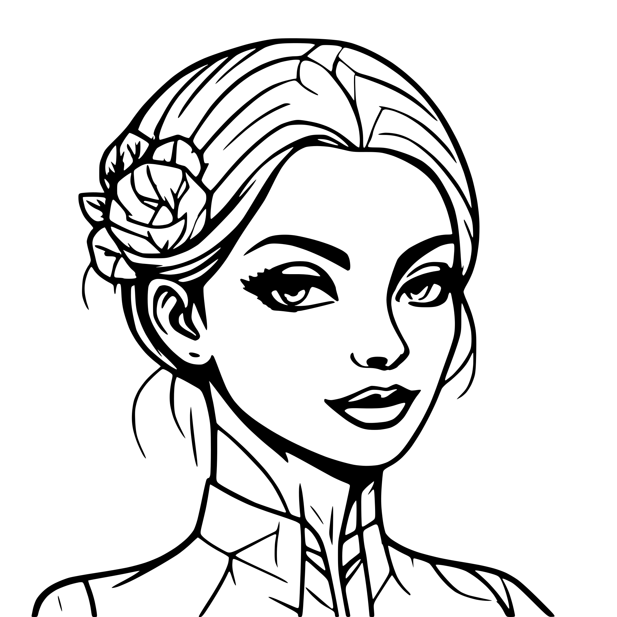 AI-generated SVG of a Generate the female counterpart of Don Hugo.
The lady should look noble . 
show only the face up to the shoulders in half profile