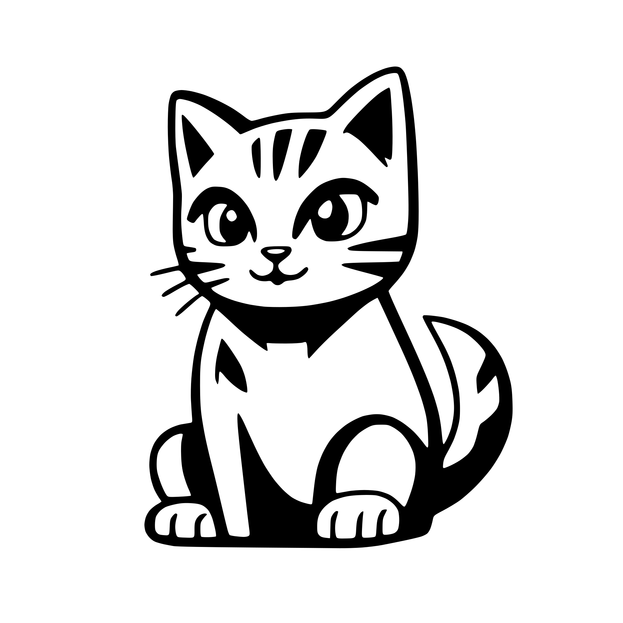 AI-generated SVG of a front facing, sitting cat with rounded body parts for simplicity. The cat should also be colored in to leave only one outline and no white parts inside