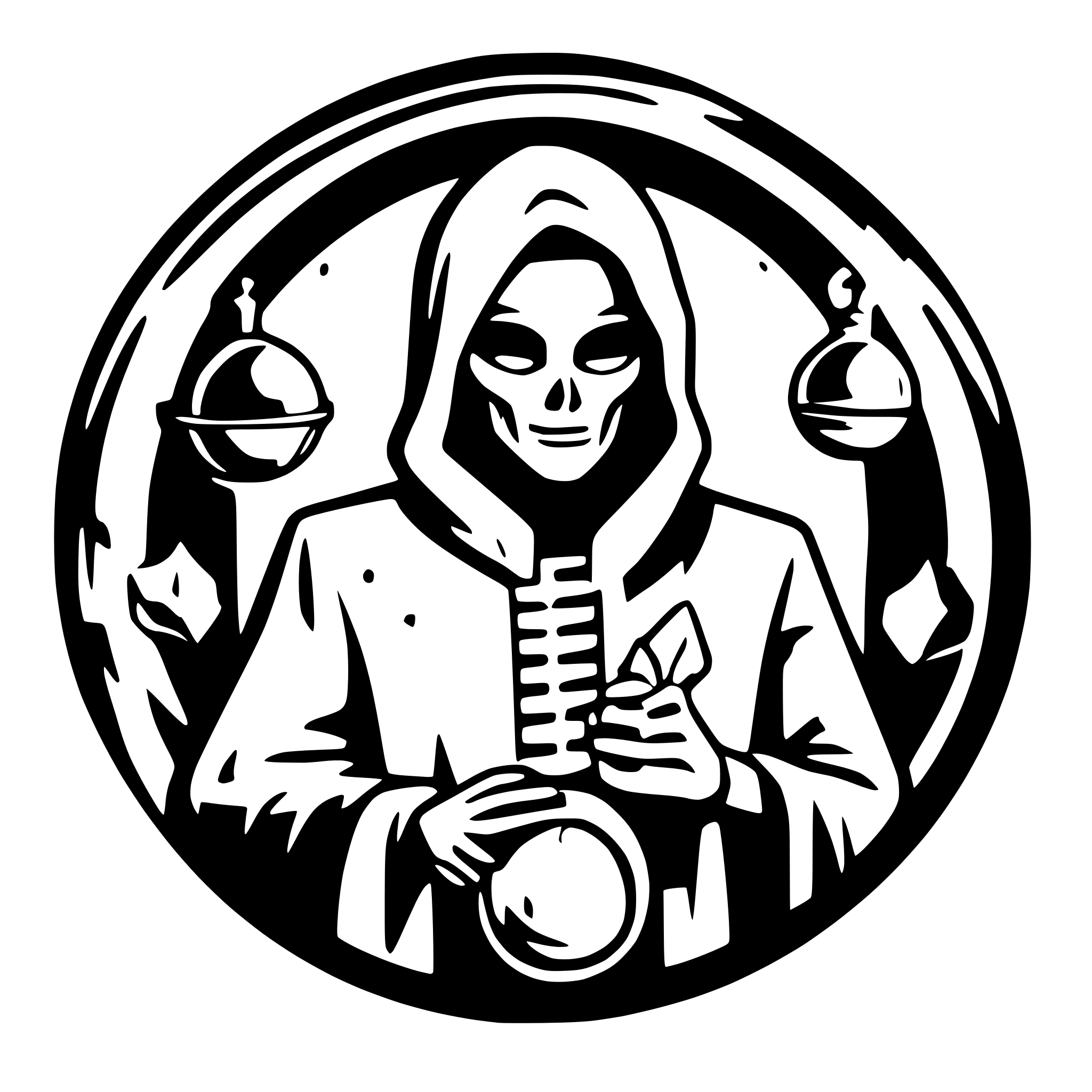 AI-generated SVG of a skeleton male mystic mage with an orb symetrical logo