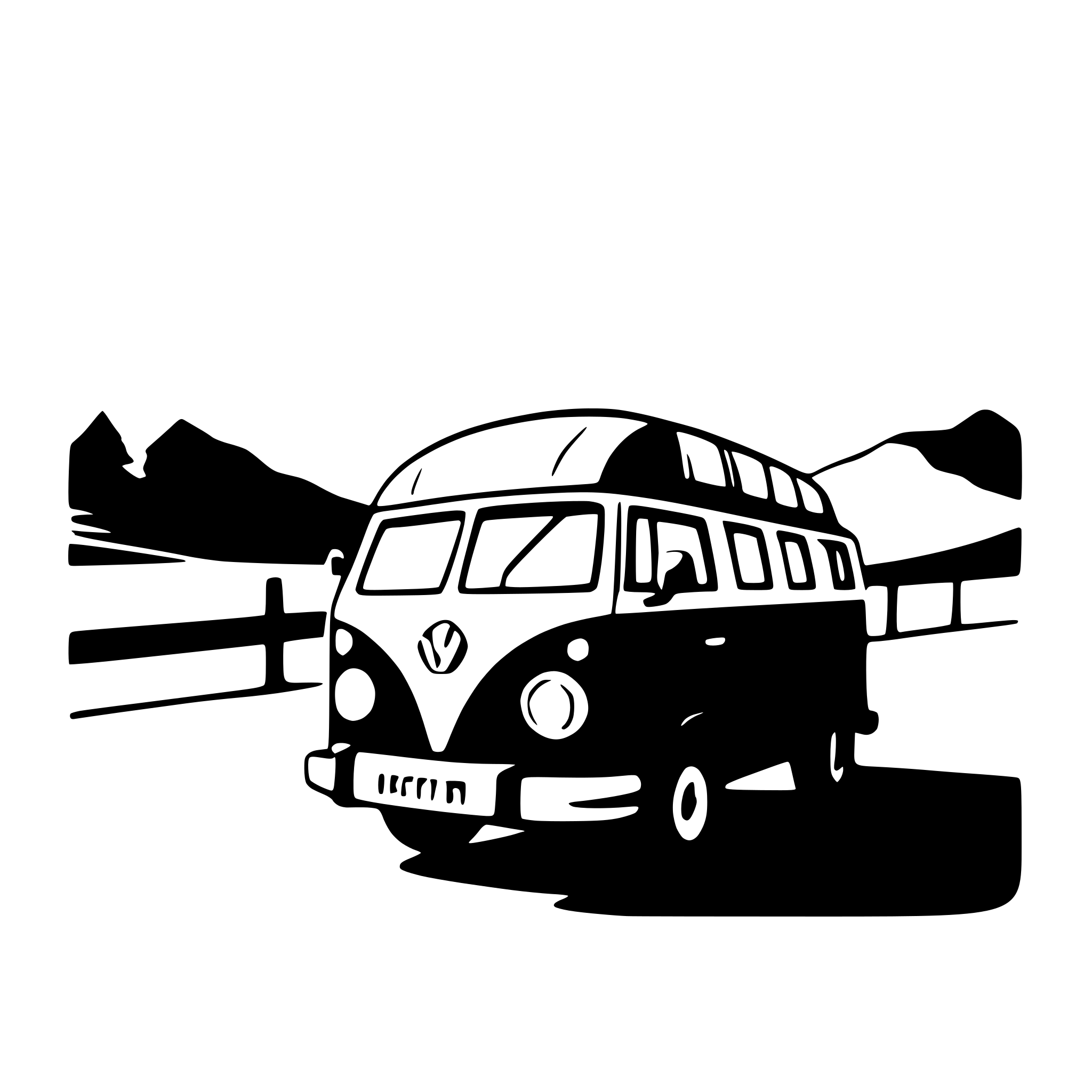 AI-generated SVG of a camper van on a road trip