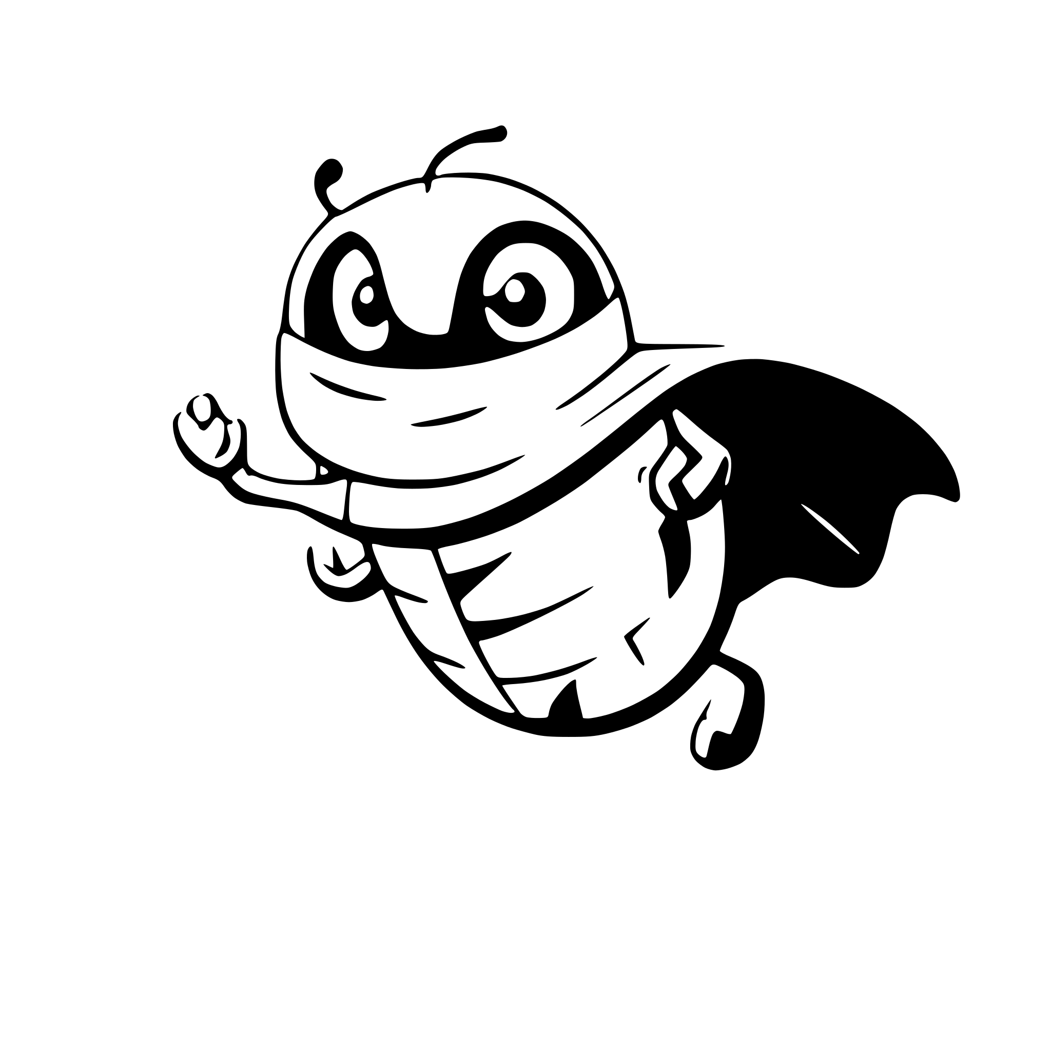 AI-generated SVG of a caterpillar with cape in superhero pose flying minimalist