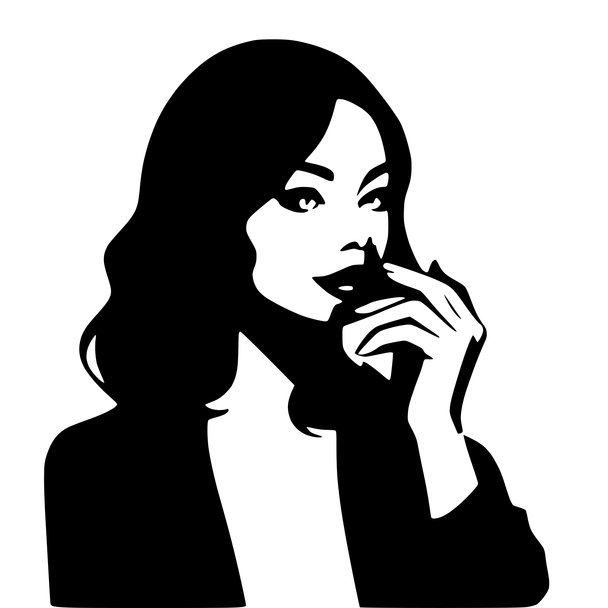 AI-generated SVG of a A bold black silhouette of a woman’s face in a front-facing view, with a strong emphasis on her hand making a "shh" gesture. Her index finger is pressed firmly against her lips, creating a clear and powerful sign of secrecy and silence. The gesture must be the most dominant part of the image, ensuring the message is immediately recognizable. The silhouette should have no extra details—just a clean, high-contrast outline focusing on the shape of her face, hair, and the distinct 'shushing' pose. H
