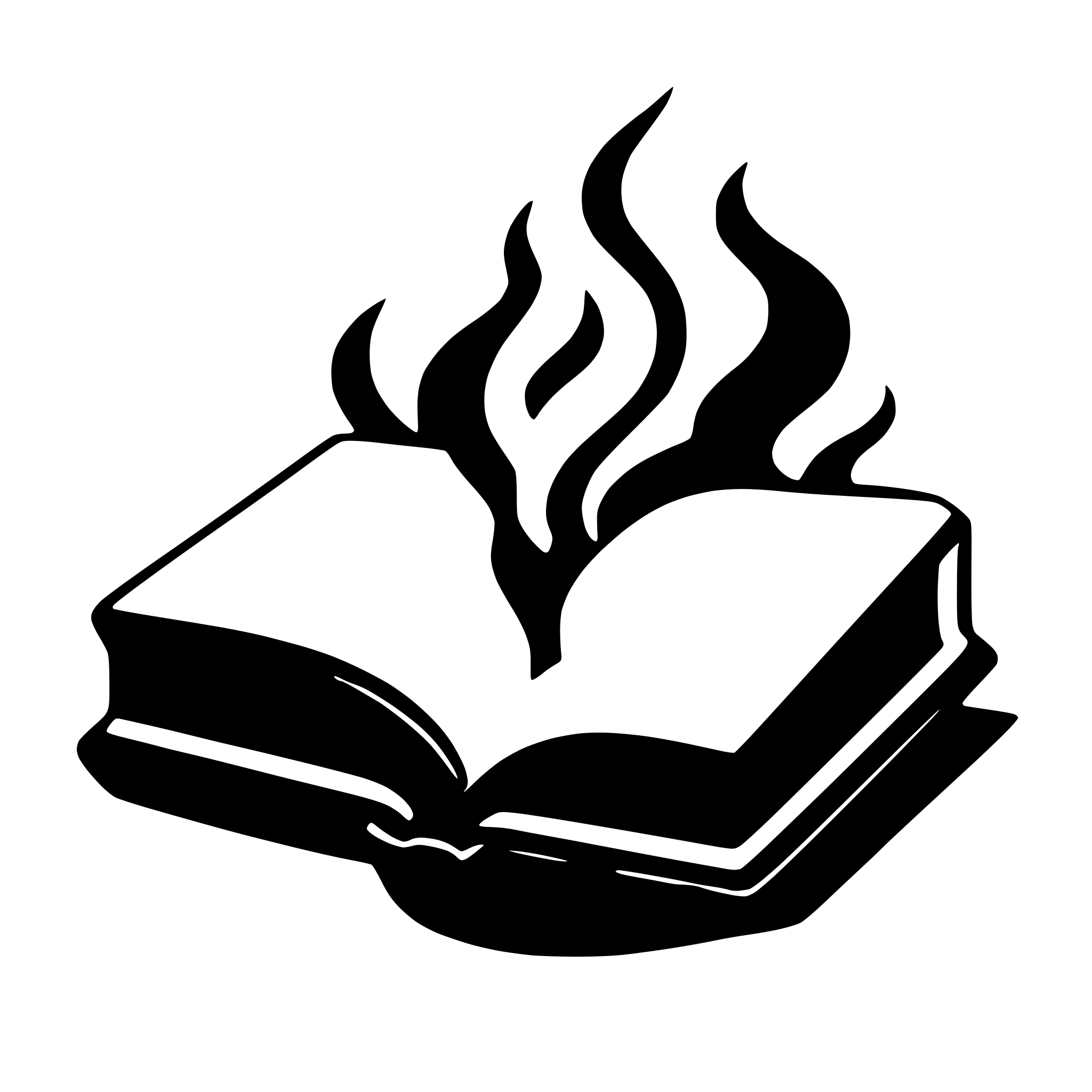AI-generated SVG of 'flame inside open book'