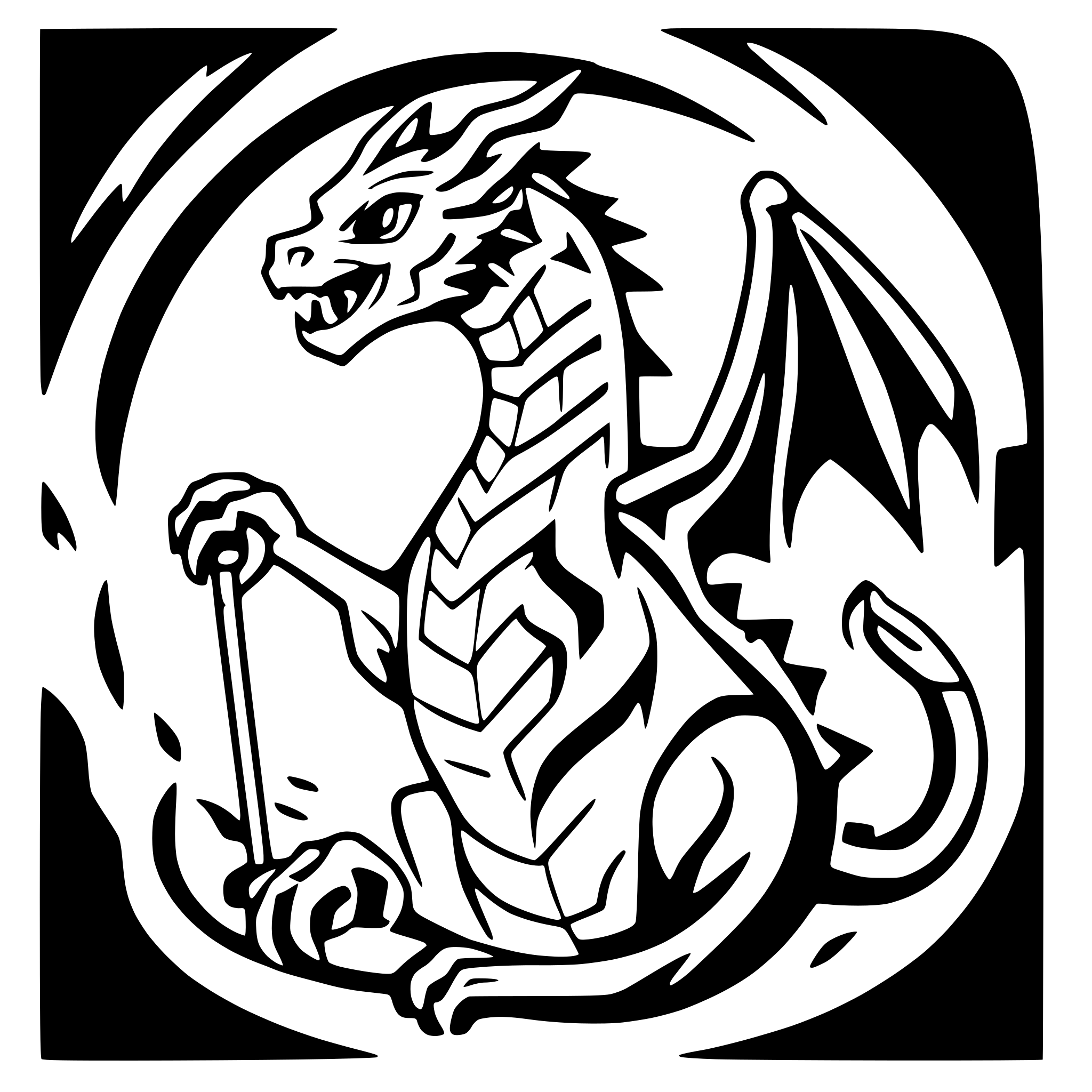 AI-generated SVG of a Fearsome dragon rearing triumphantly, stylized line art for a laser engraver
