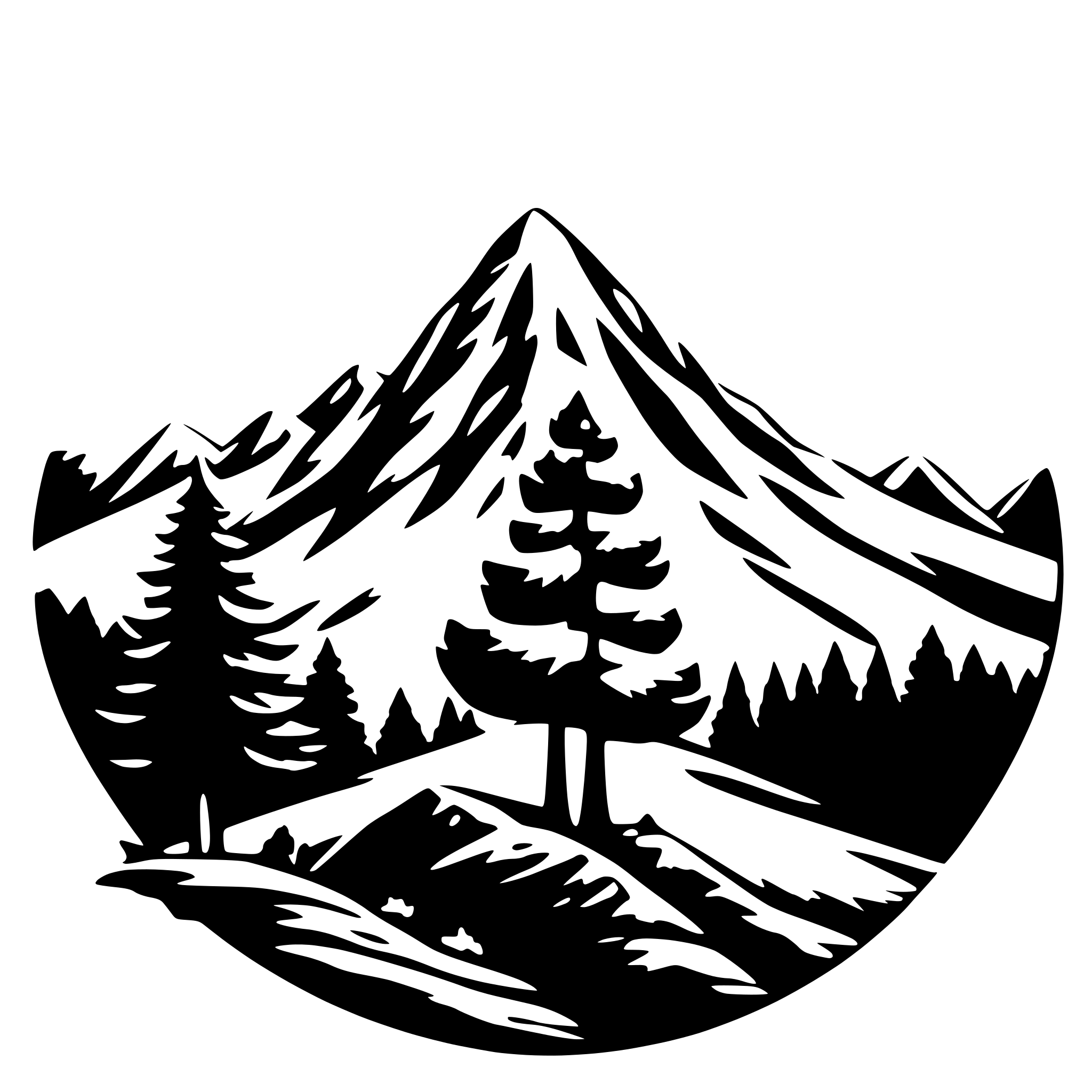 AI-generated SVG of a a mountain, a pine tree with rising sun