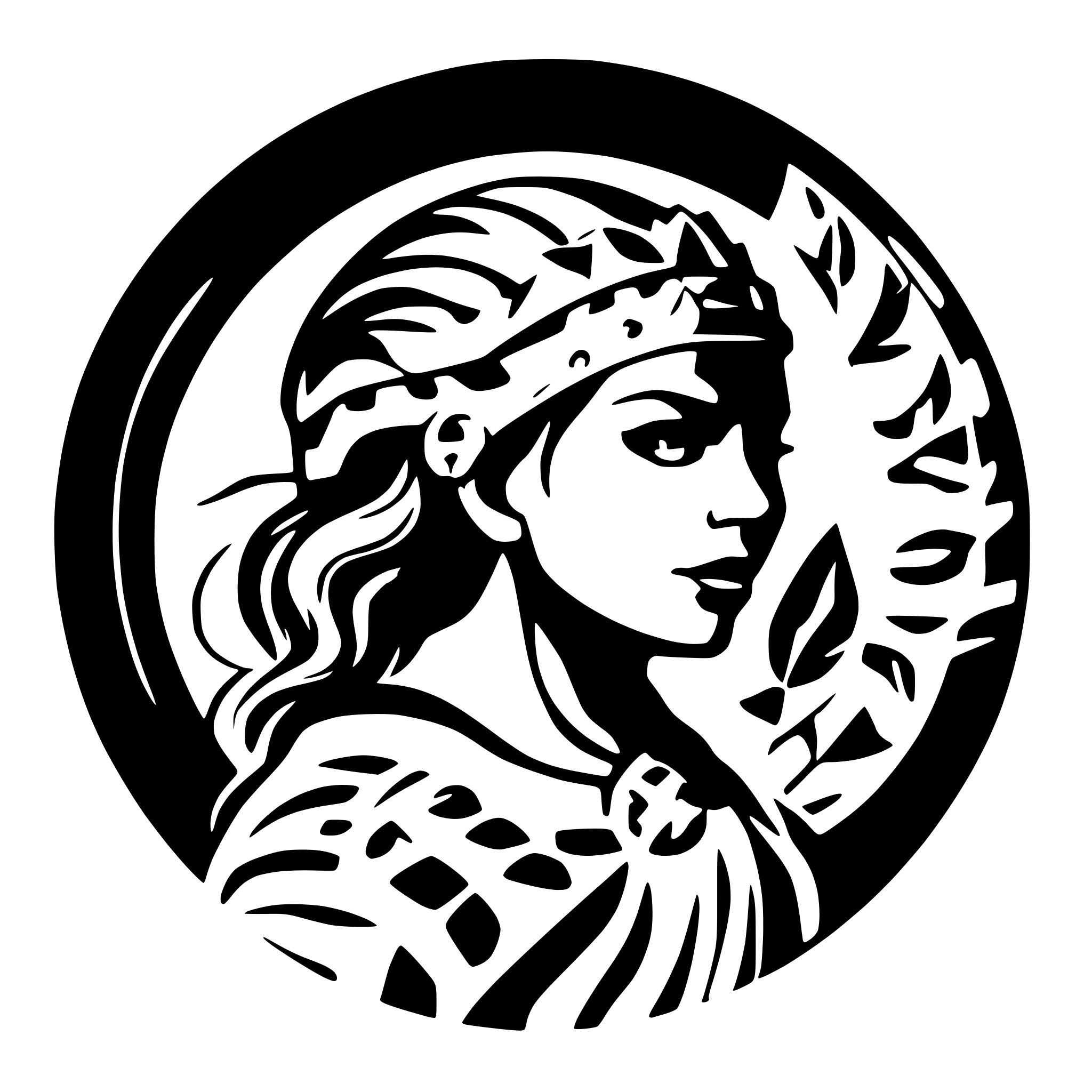 AI-generated SVG of a nordic viking woman profile silhouette with diadema and a round saw disc wheel wrapping her