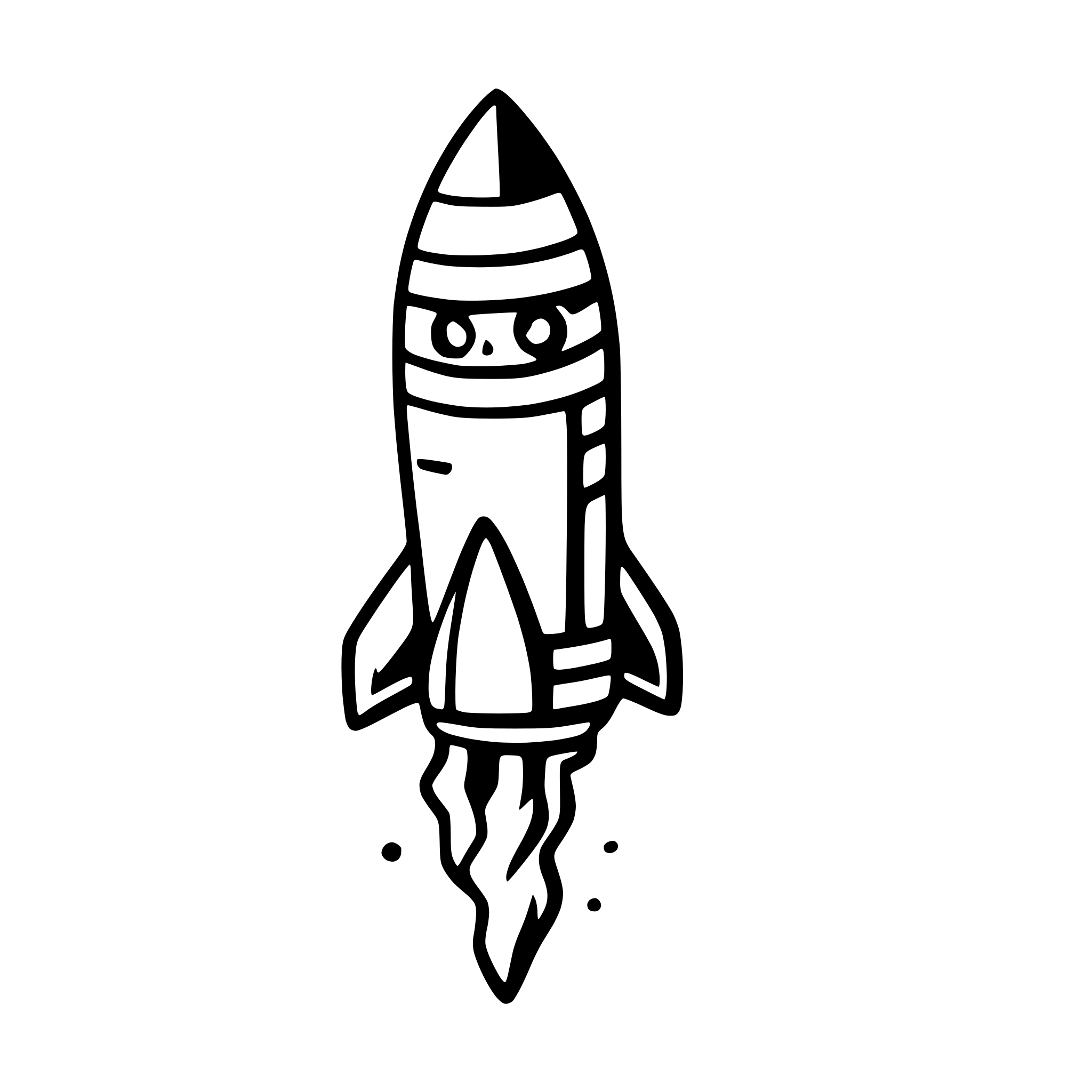 AI-generated SVG of a a smiling rocket blasting off into space