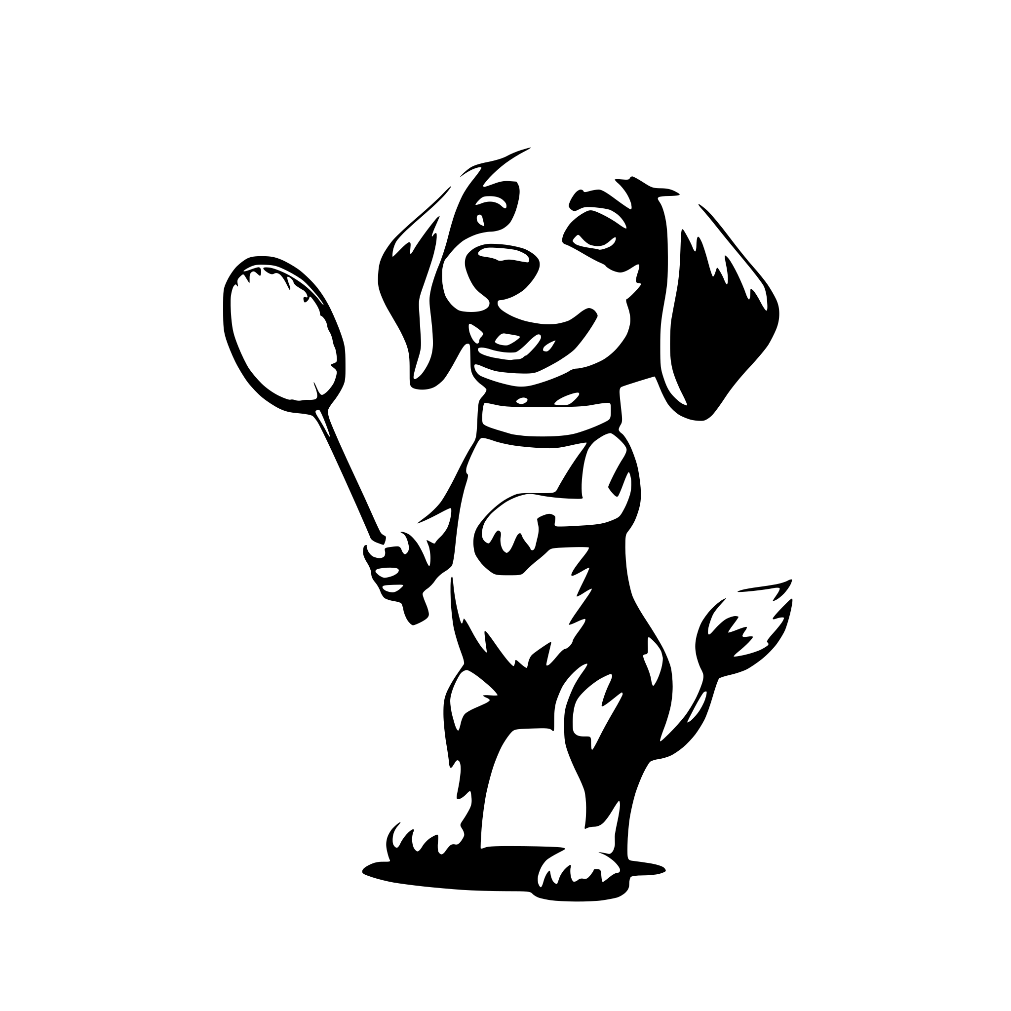 AI-generated SVG of a a cute dog play badminton