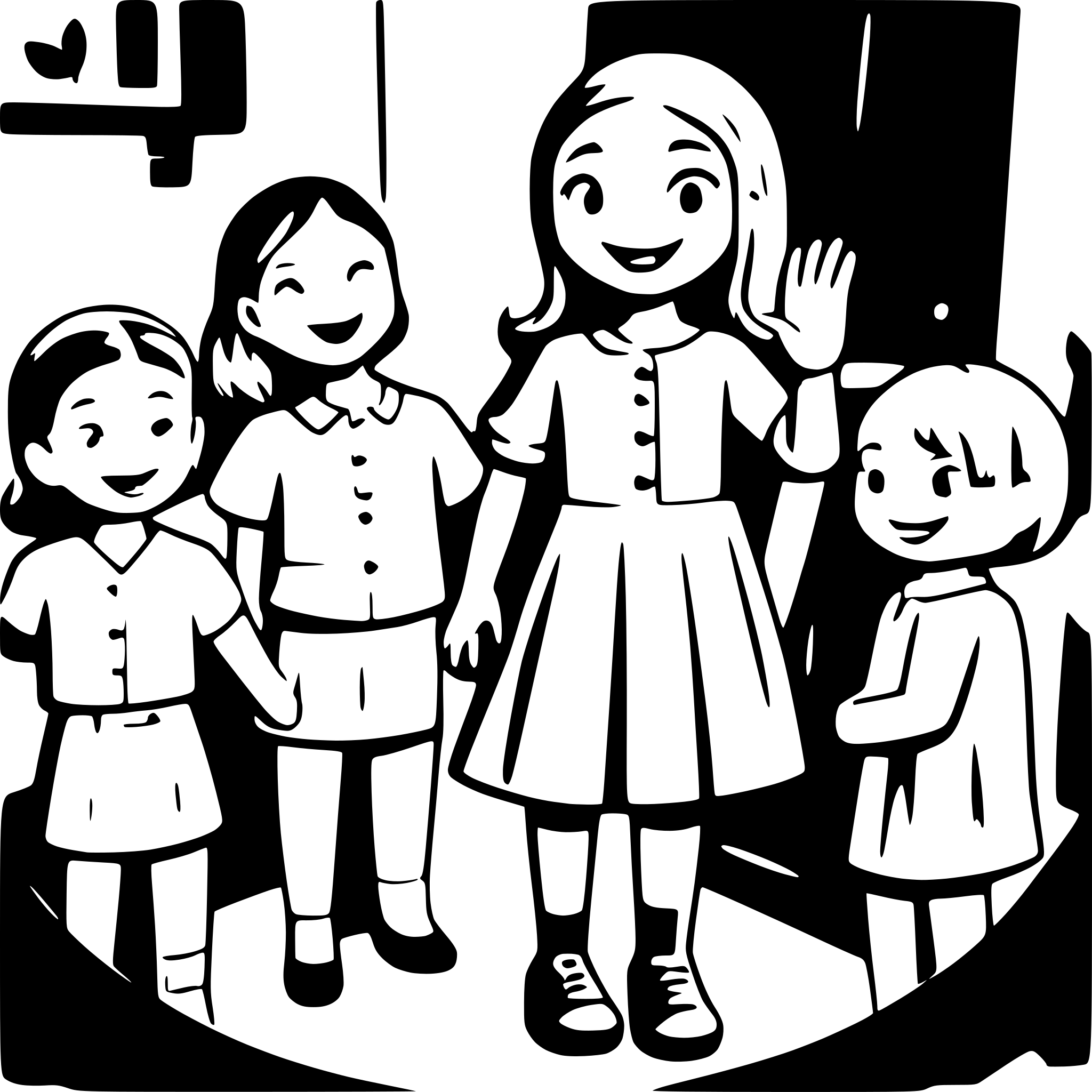 AI-generated SVG of a educator says goodbye to 8 children in the kindergarden