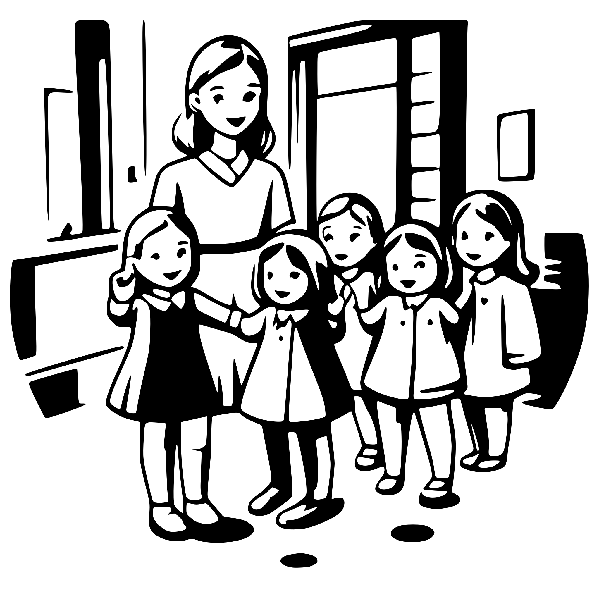 AI-generated SVG of a educator says goodbye to 8 children in the kindergarden