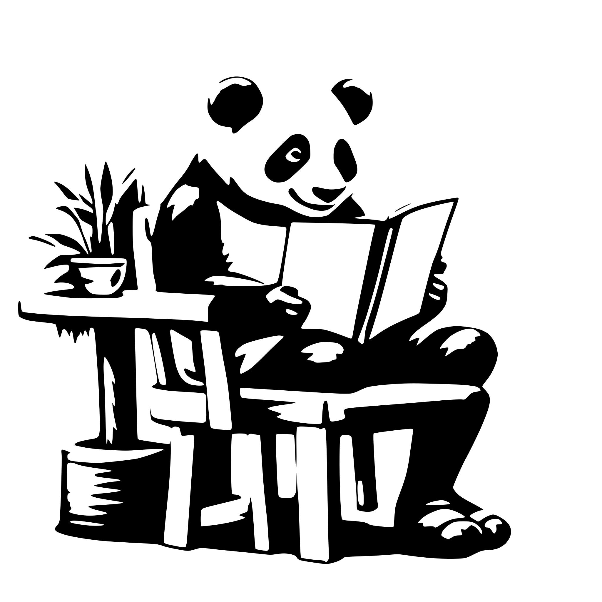 AI-generated SVG of a a panda, sit on a chair, reading a very big book