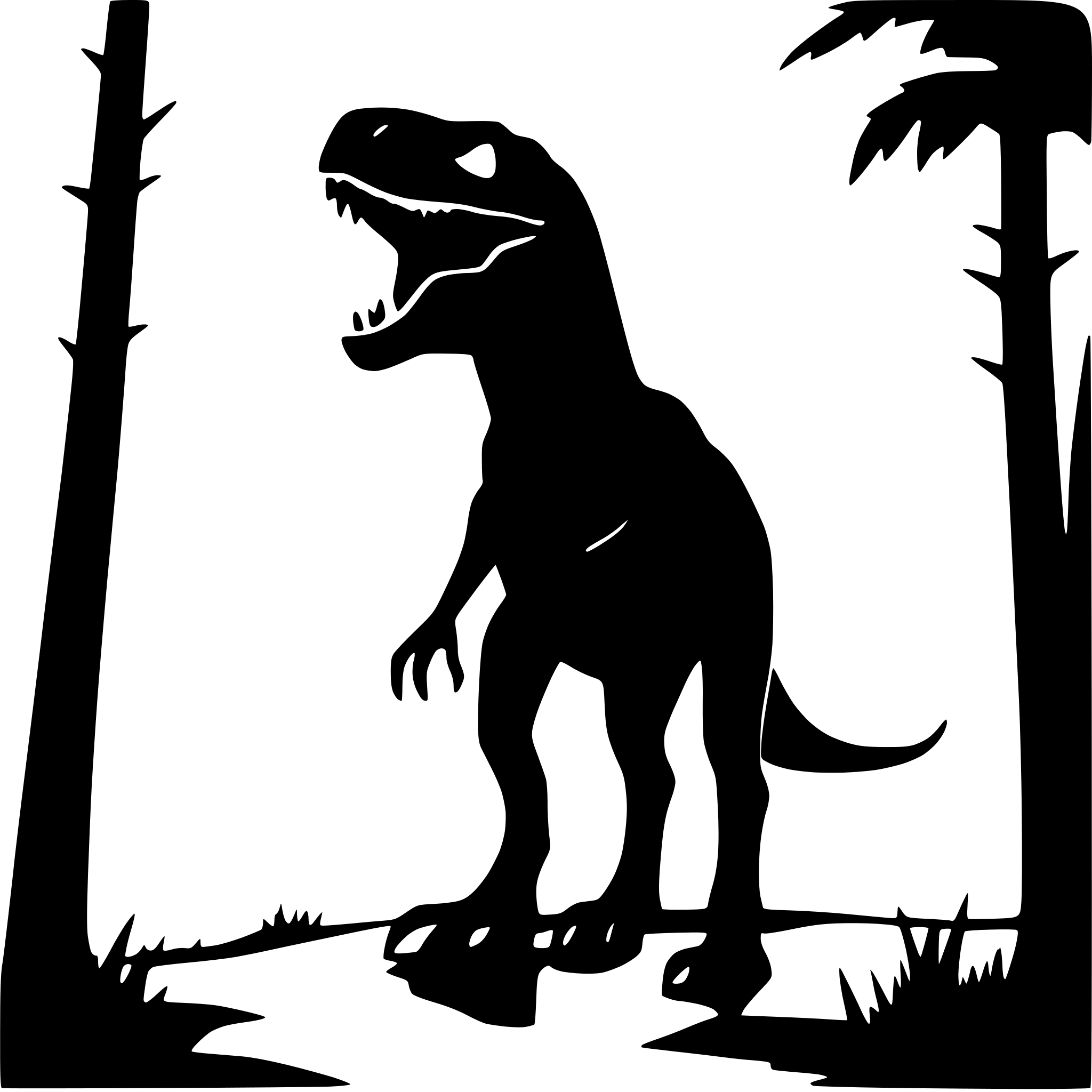 AI-generated SVG of a t-rex roaring in the forest