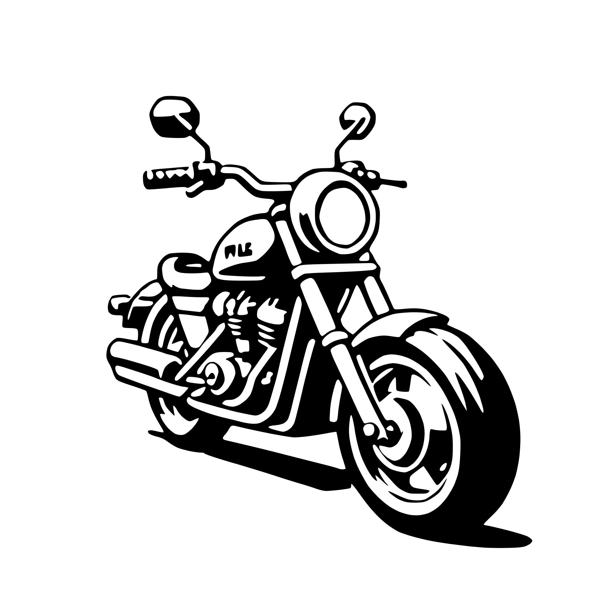 The SVG depicts a stylized motorcycle in a side profile view. The motorcycle features a prominent headlight, a round fuel tank with the brand "MIL" visible, a pair of handlebars, a seat, and a rear wheel. The front wheel is not fully visible, but it appears to be in contact with the ground. The motorcycle is positioned on a surface that casts a shadow beneath it, indicating a light source from the upper left side of the SVG. The style of the SVG is simplistic and cartoonish, with solid black outlines and no shading or gradients. 