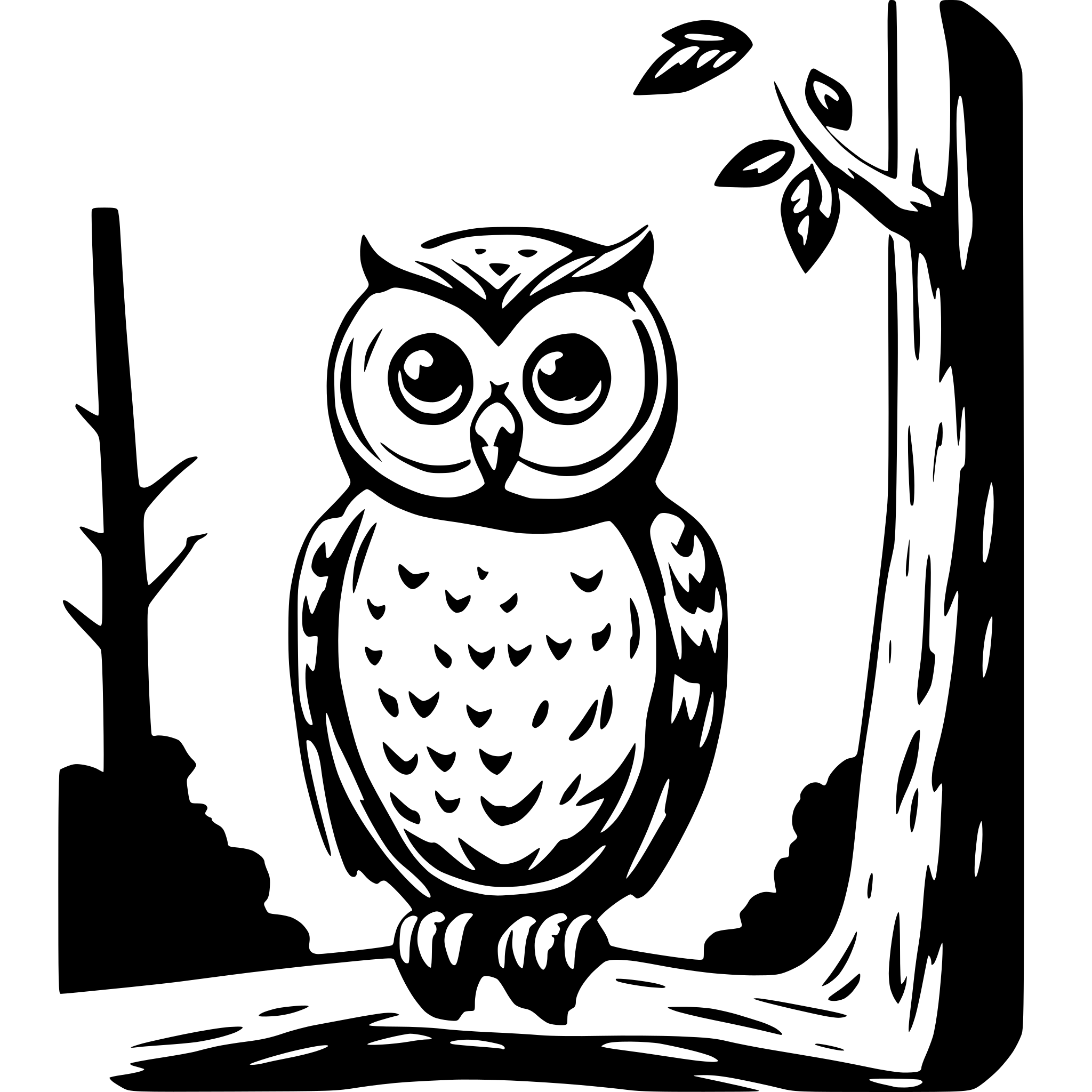 AI-generated SVG of a childish owl on branch