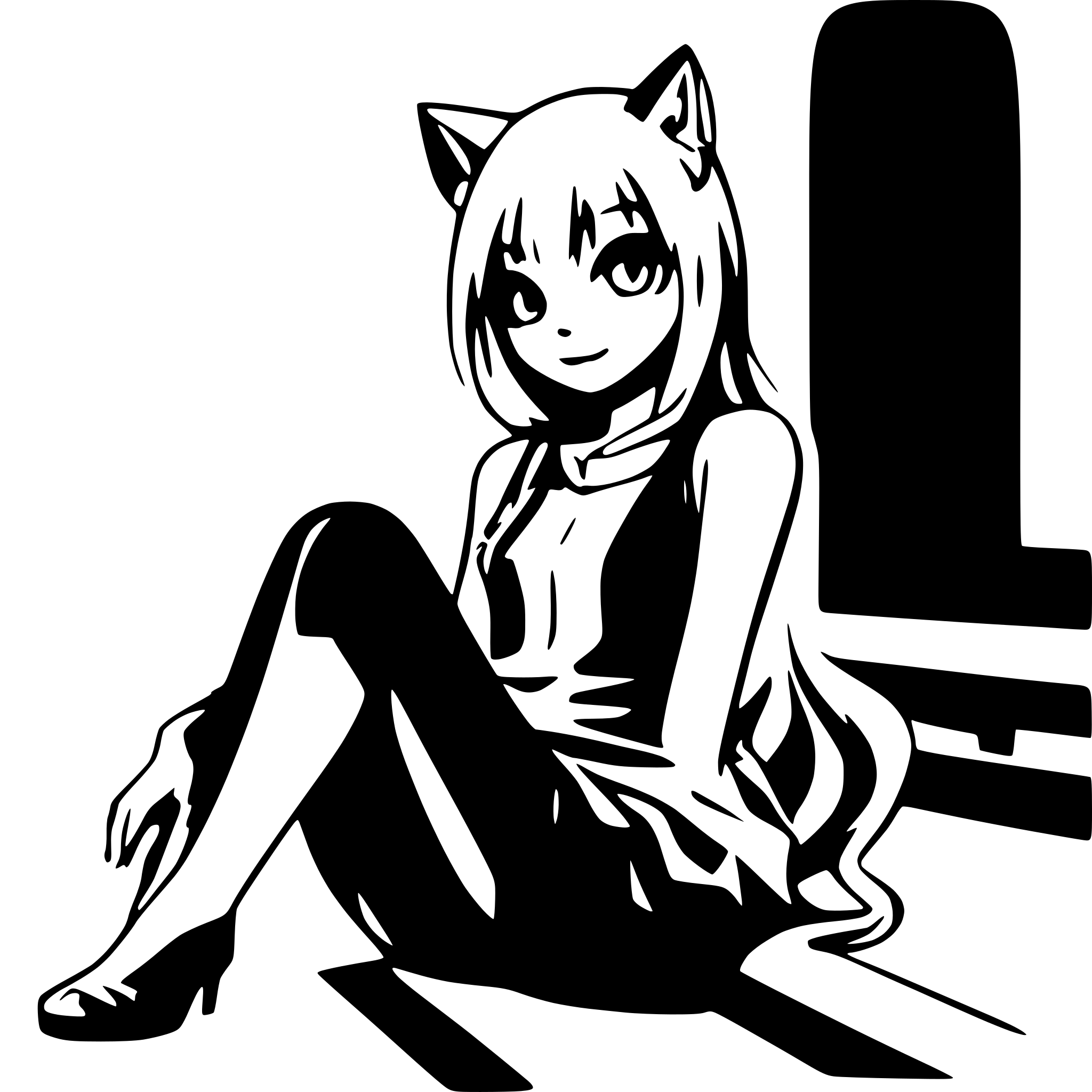 AI-generated SVG of 'lounging catgirl posing sideways'