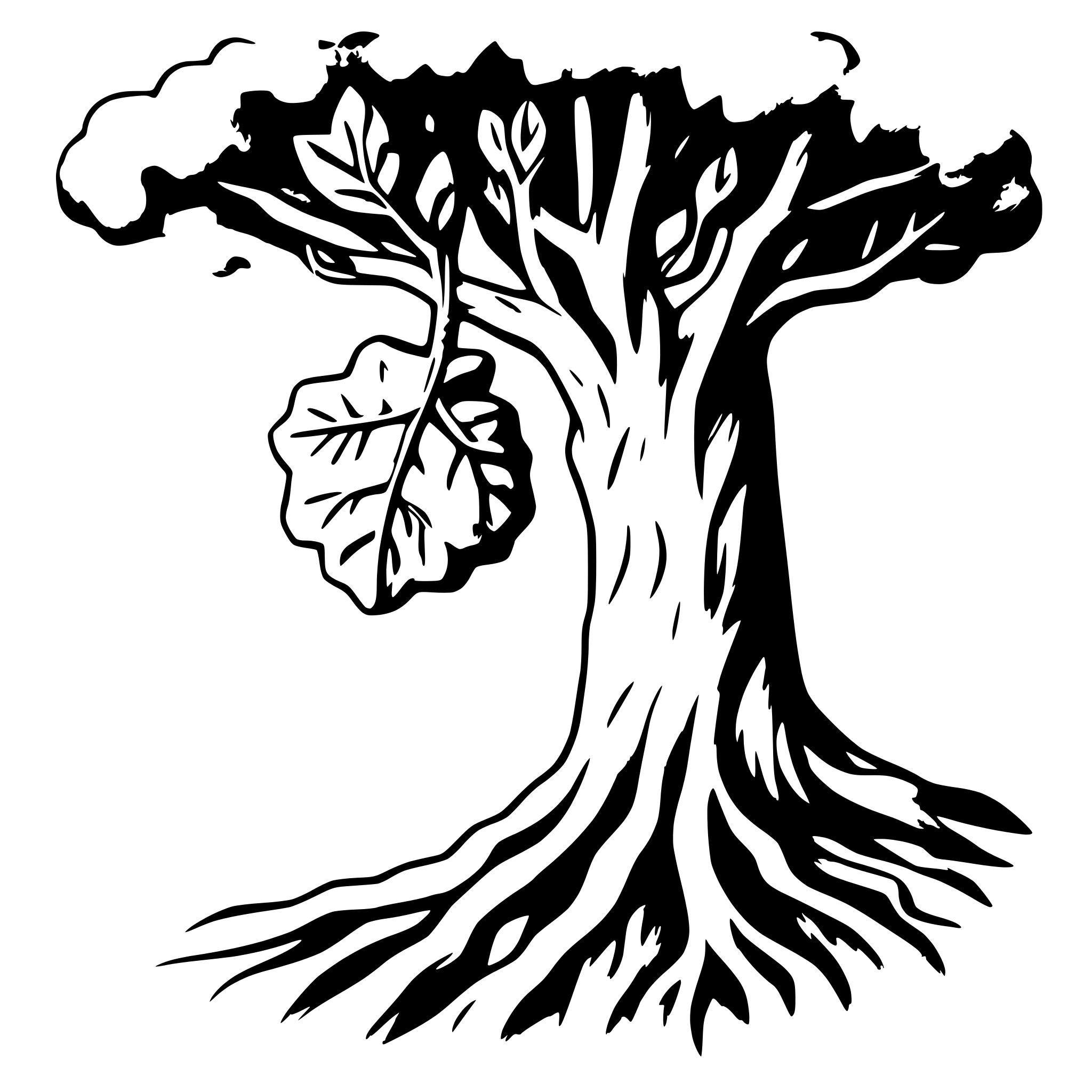 AI-generated SVG of a A simple sketch of a tree with deep roots labeled “Ethics.”