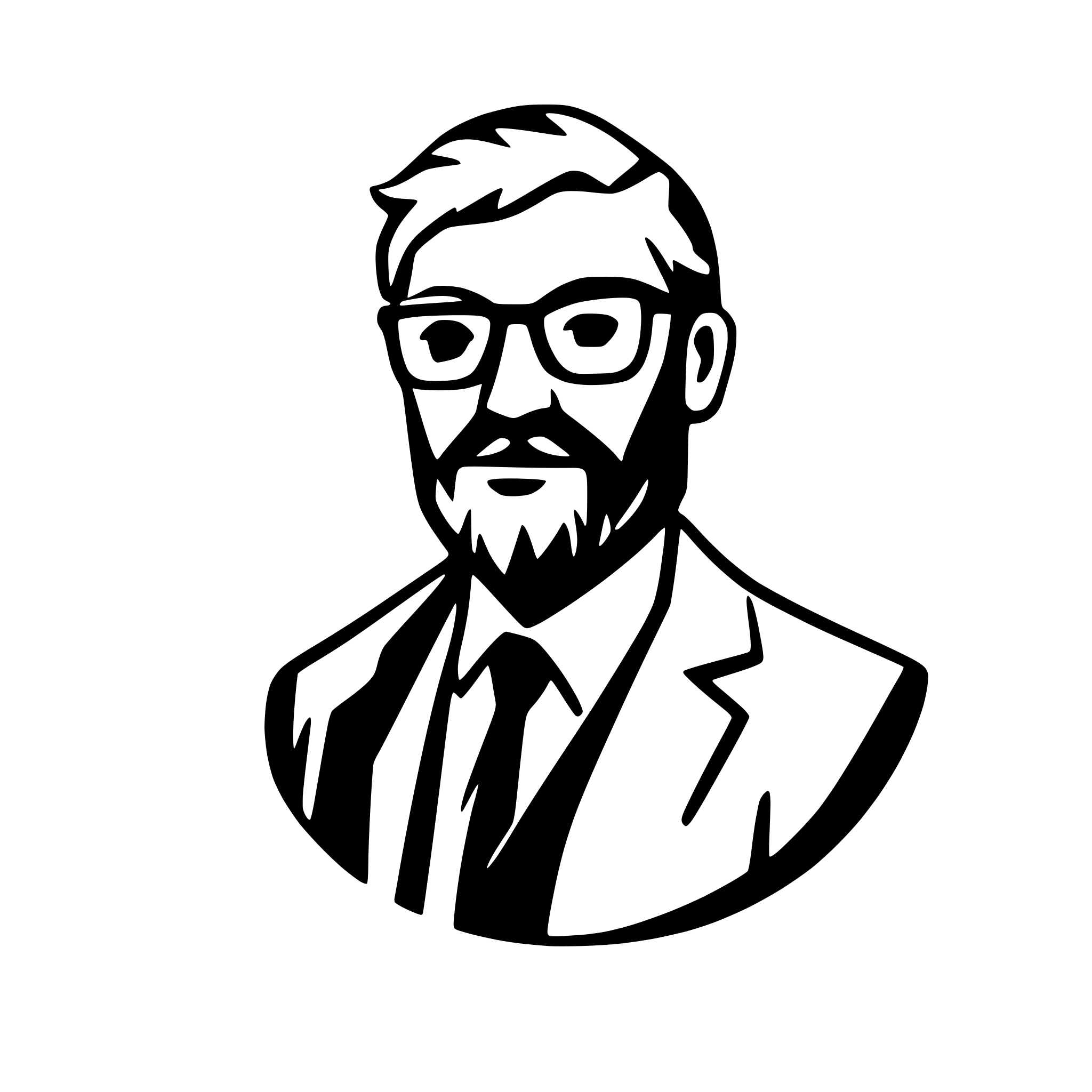 AI-generated SVG of a a full-bodied image of a dishevelled middle-aged man with black glasses and a beard