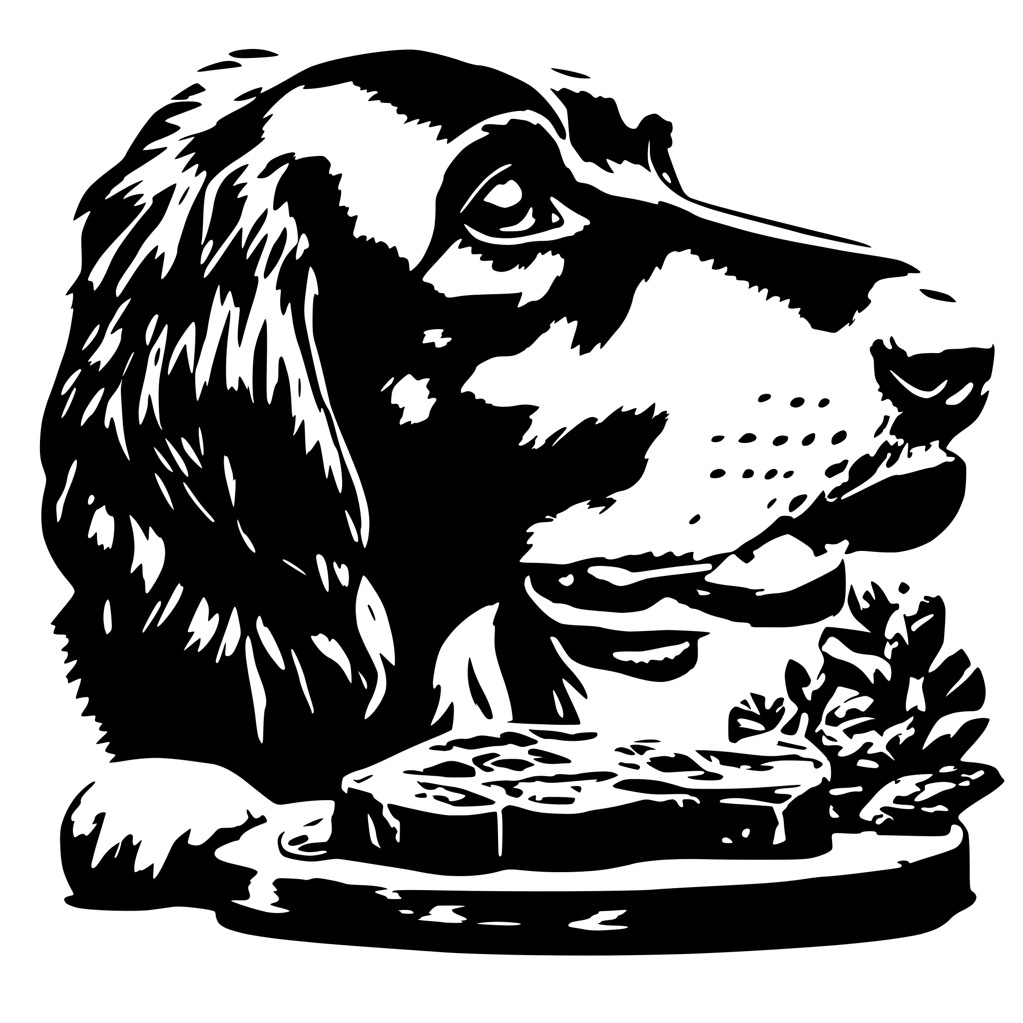 AI-generated SVG of 'dog eating roast steak'