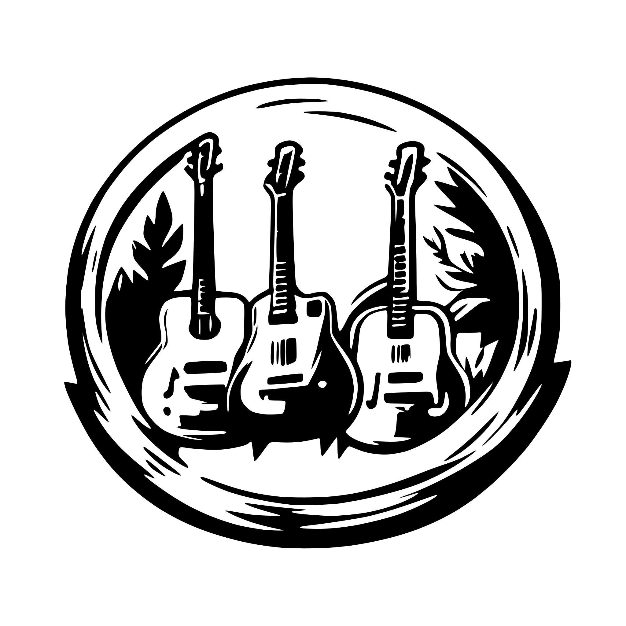 AI-generated SVG of a music band logo for a band called Green Hill Grykes featuring guitars