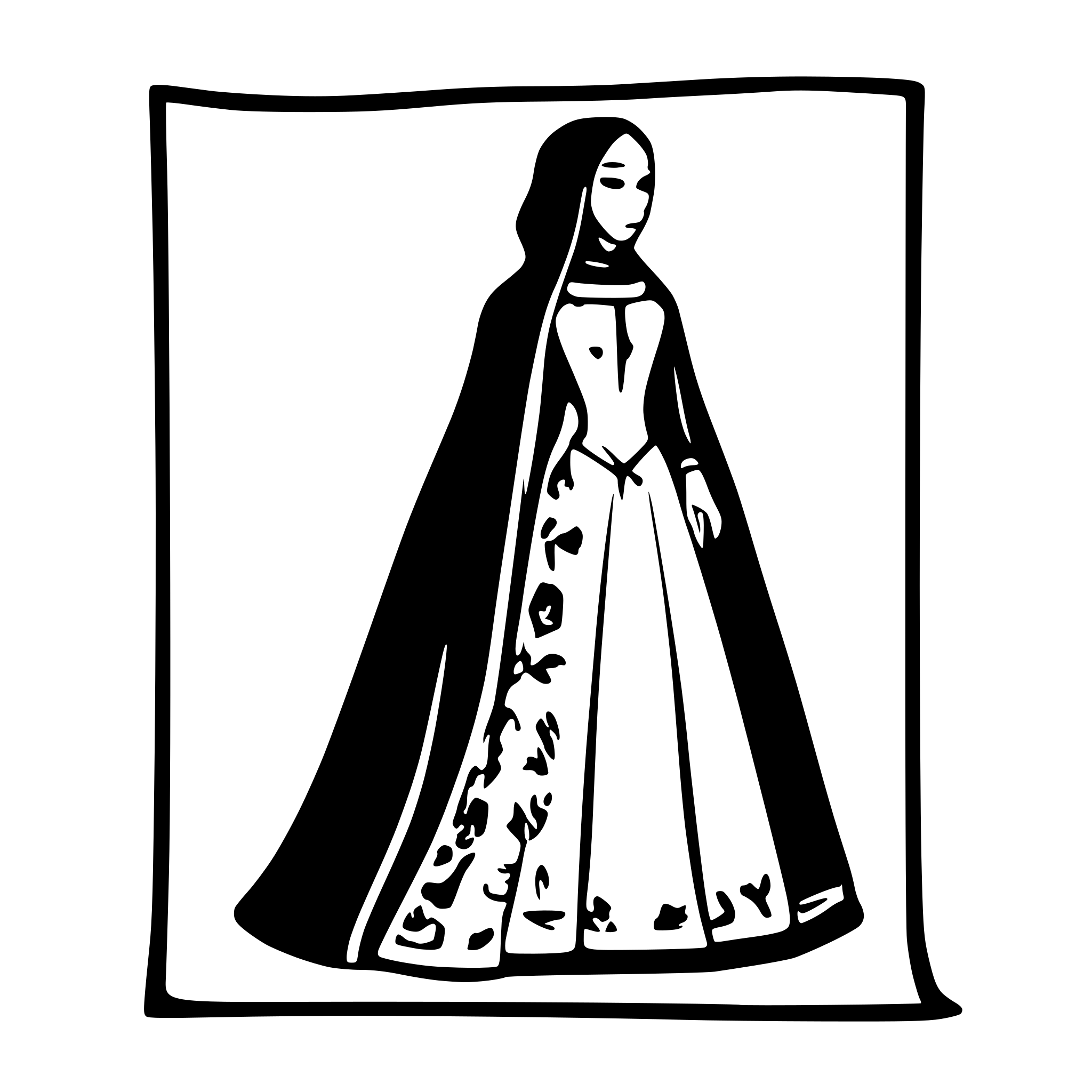 AI-generated SVG of a Silhouette of a 14th-century Northern European noblewoman, embroidered gown, wide sleeves, veil over