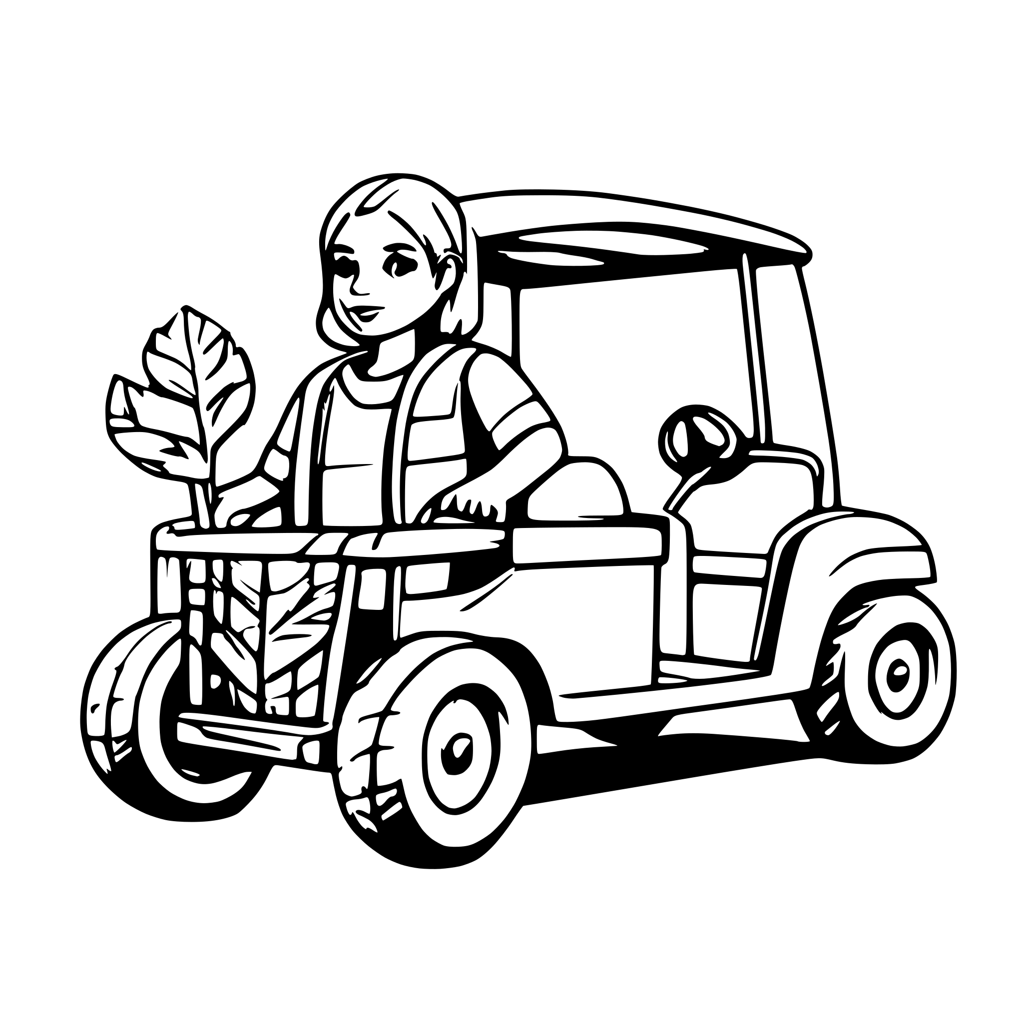 AI-generated SVG of a a fat man and a golf cart