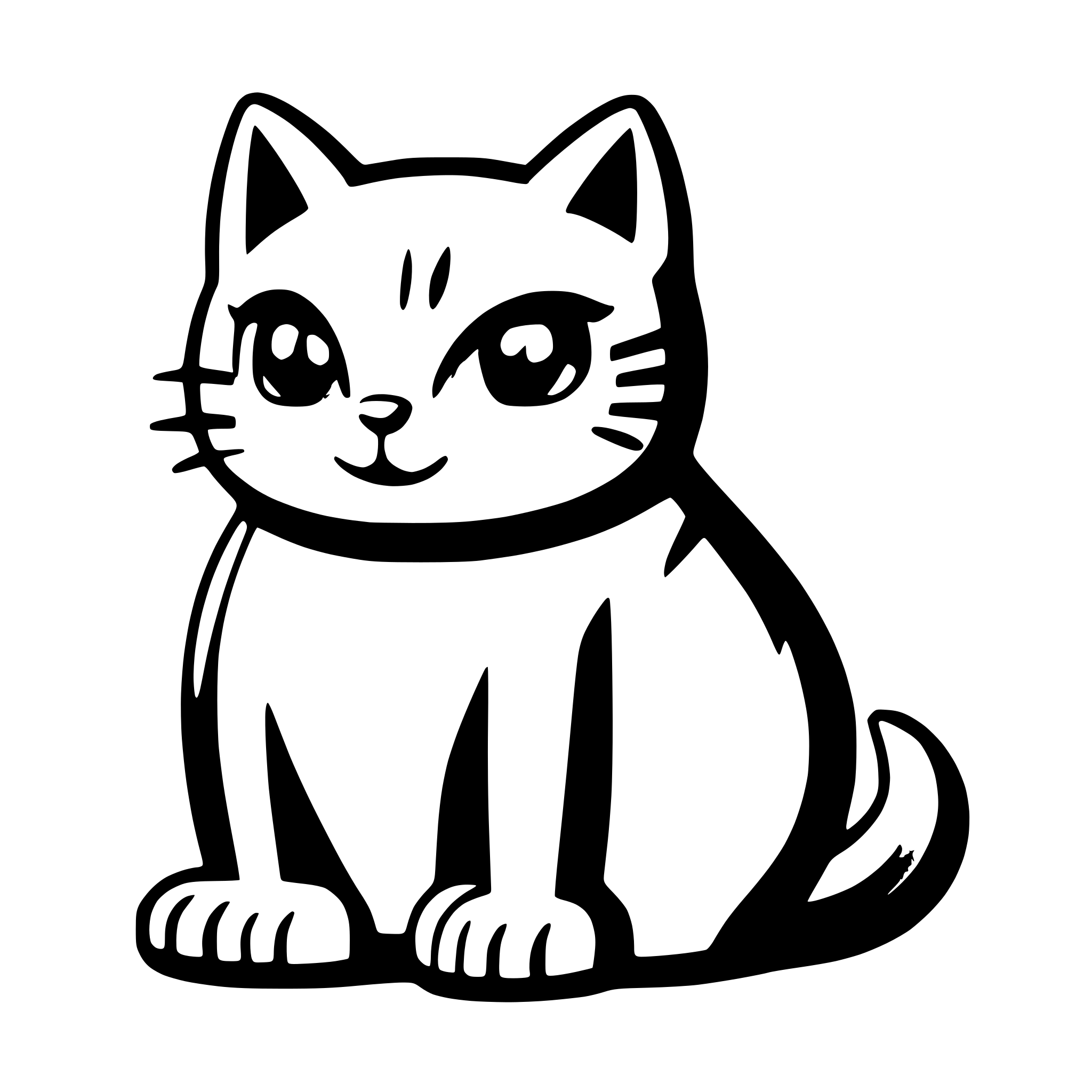 AI-generated SVG of a cutout of a front facing, sitting cat with rounded body parts for simplicity. The cat should be colored in as you would cut the picture out of a paper
