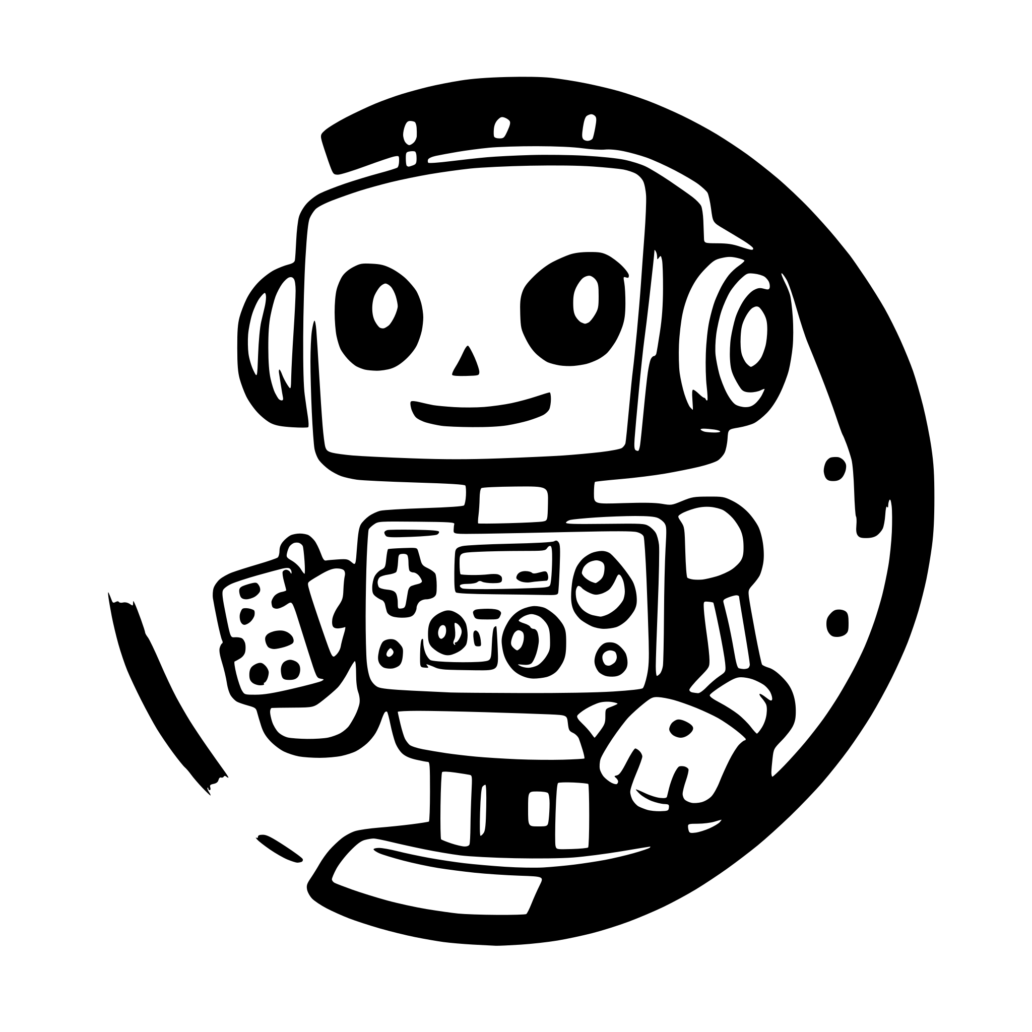 AI-generated SVG of a a little robot holding a controller playing games