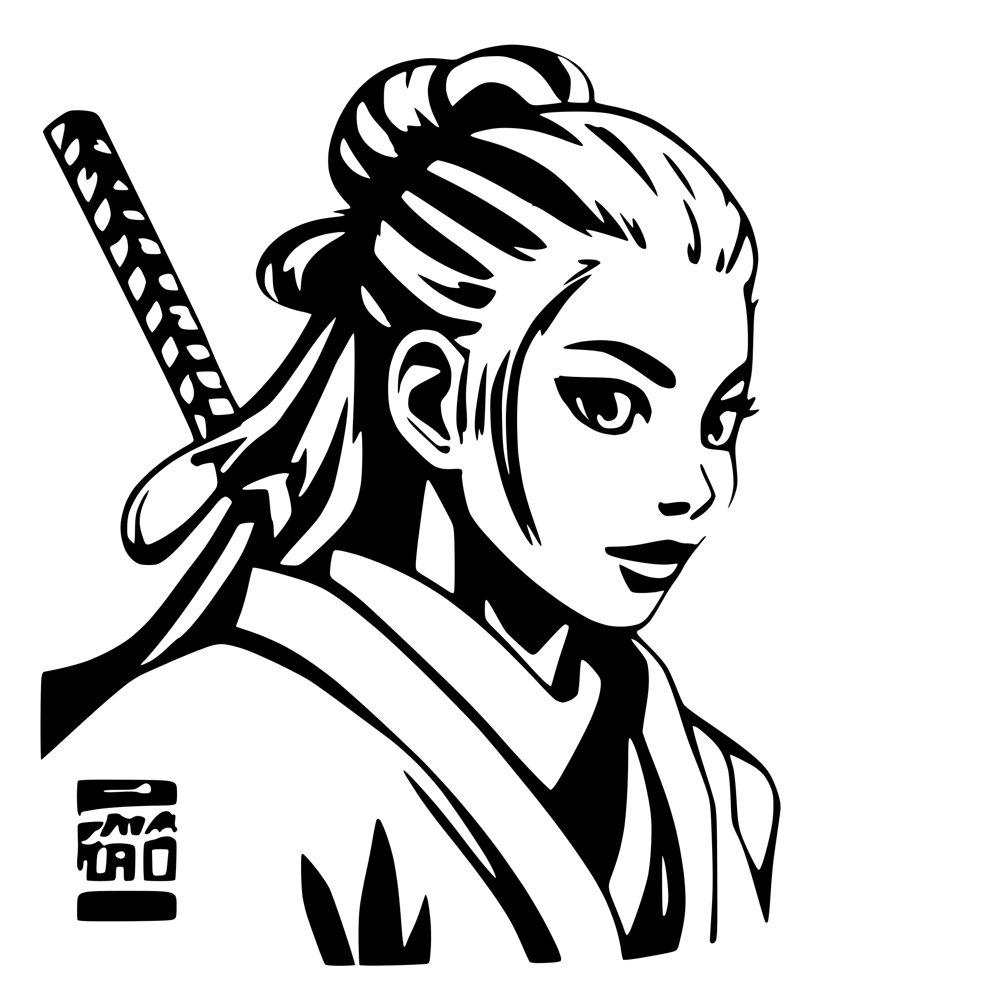 AI-generated SVG of a old samurai, side view, nostalgic