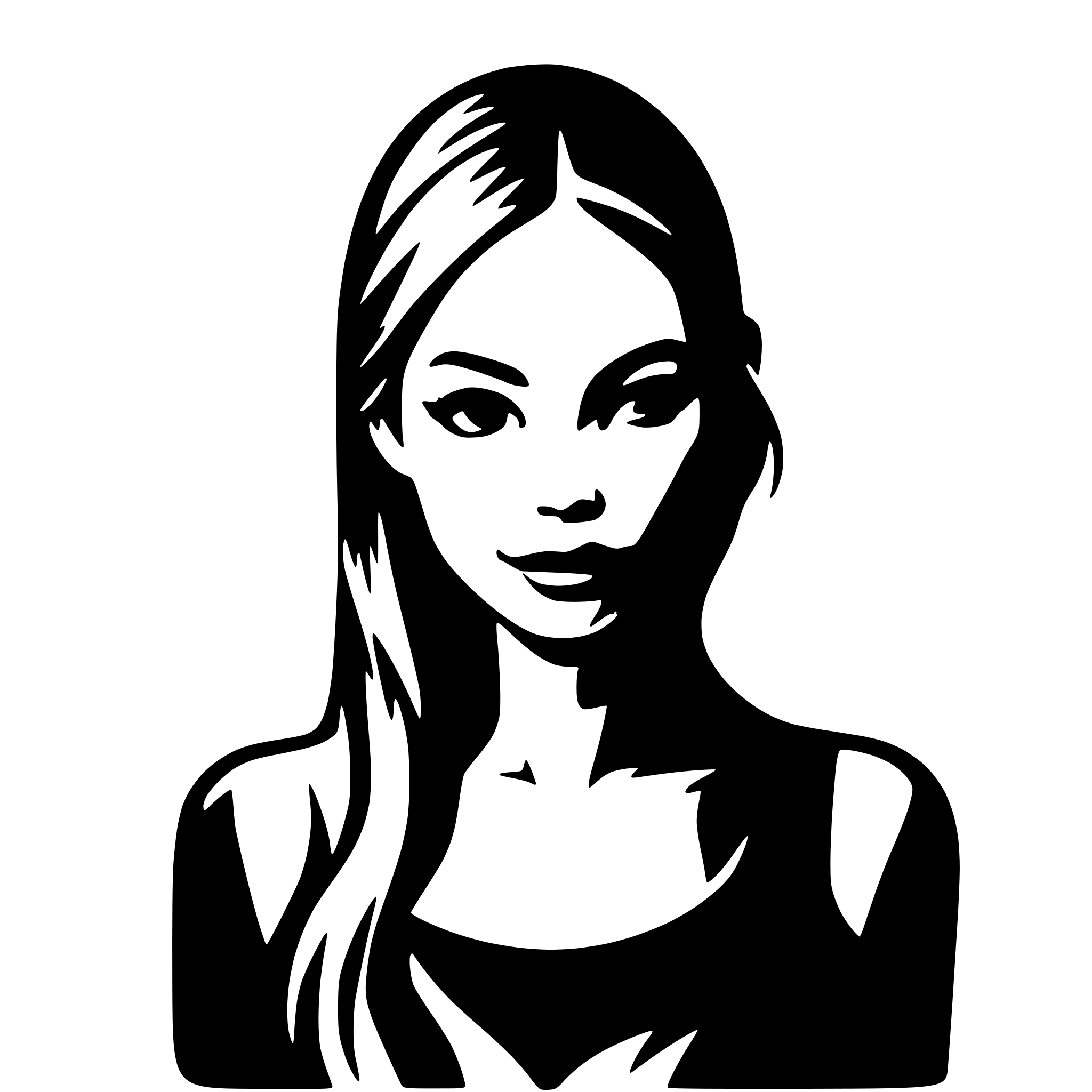 AI-generated SVG of a create a vector image with not too many details, monocrom. a female with code flowing from the head
