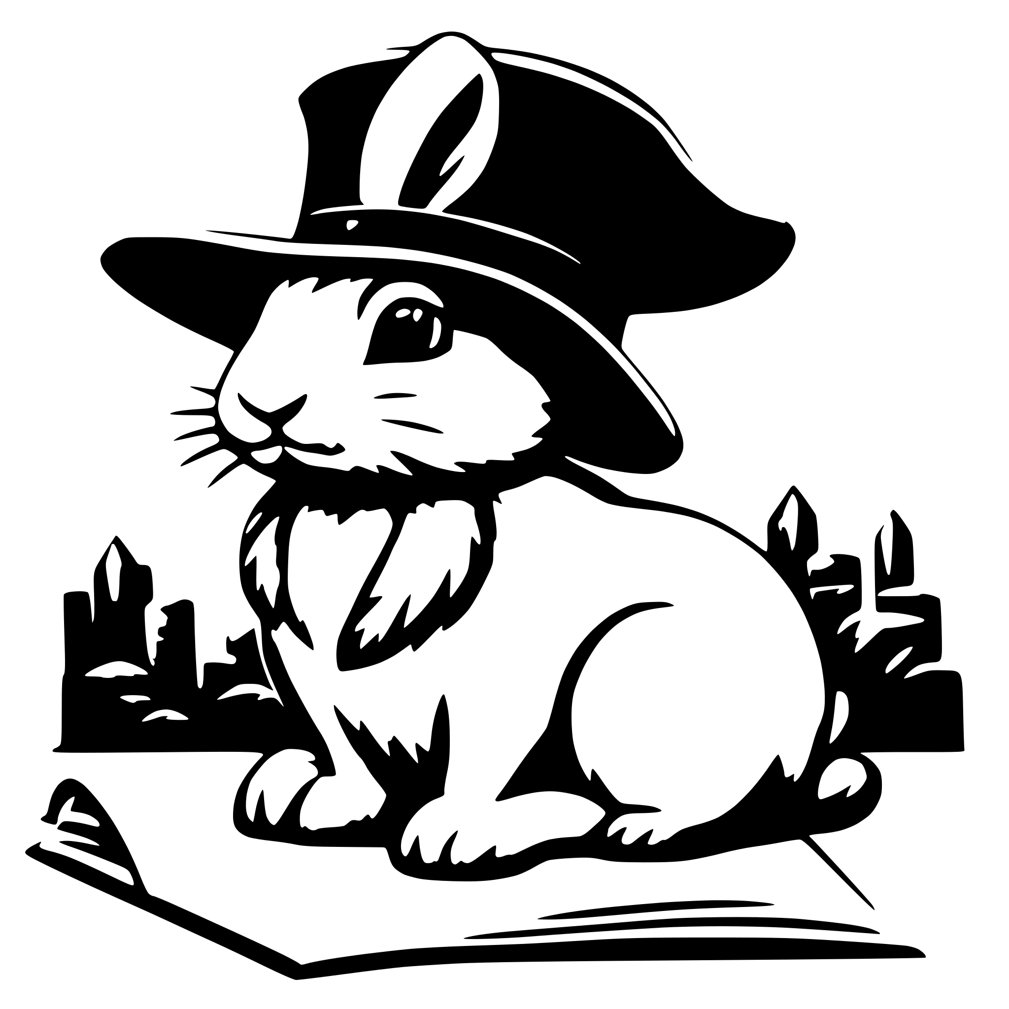 AI-generated SVG of 'a bunny reading a long paper coming out of a hat'