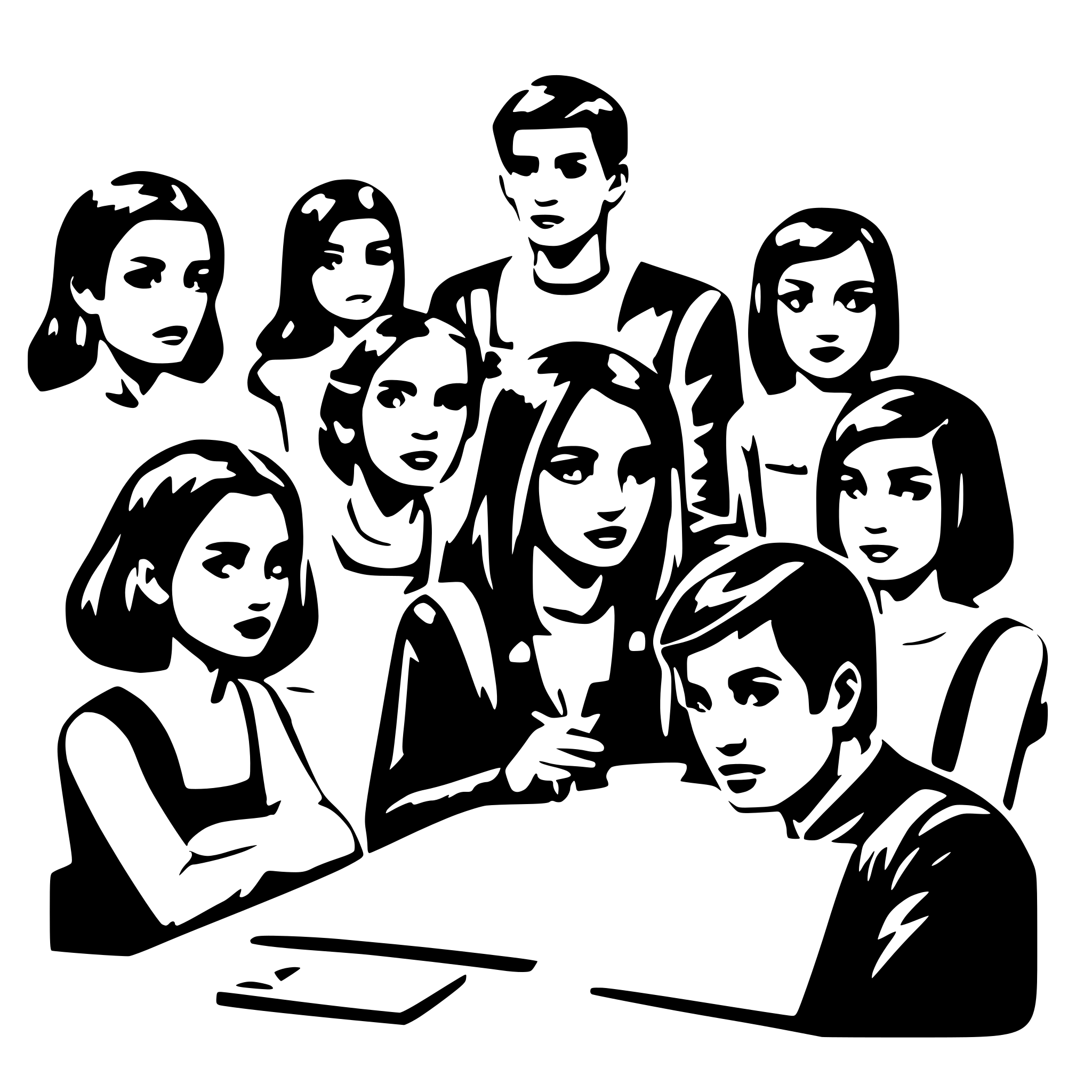 AI-generated SVG of a confused group of 14 people trying to learn something difficult
