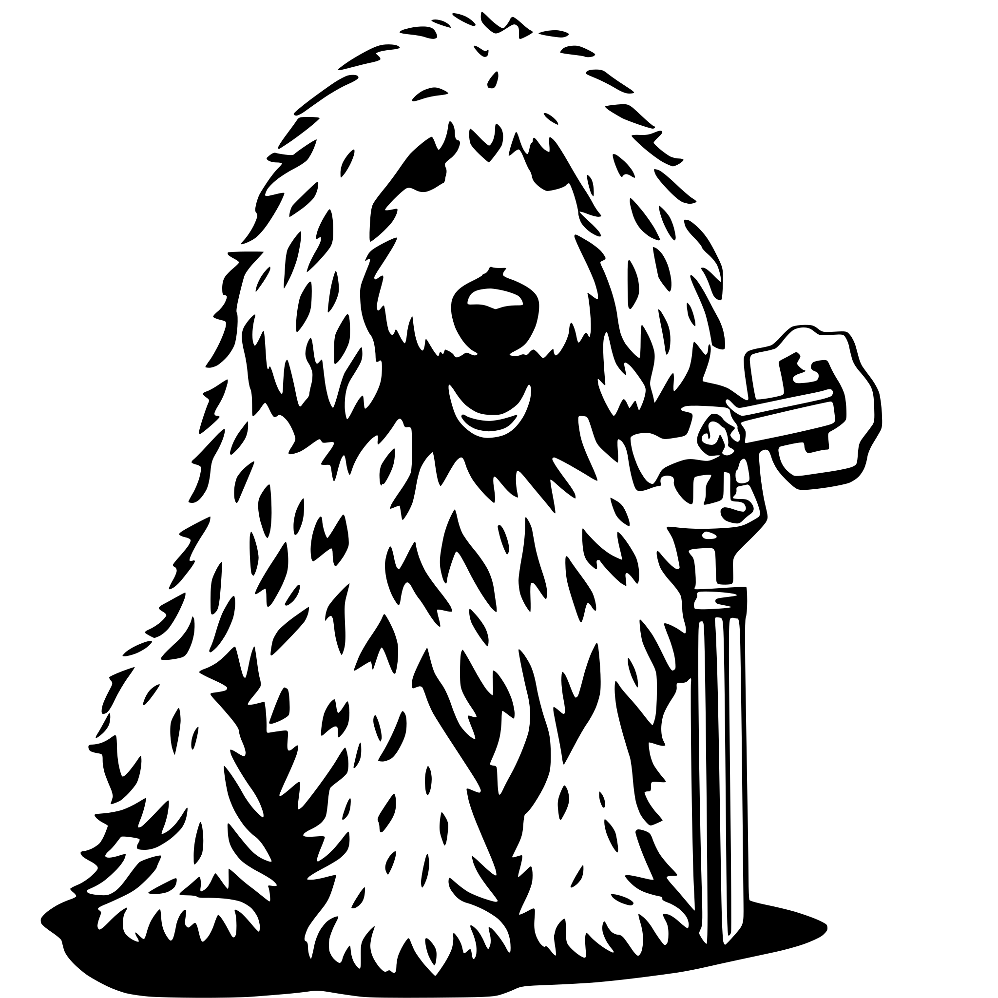 AI-generated SVG of a Komondor holding a large key