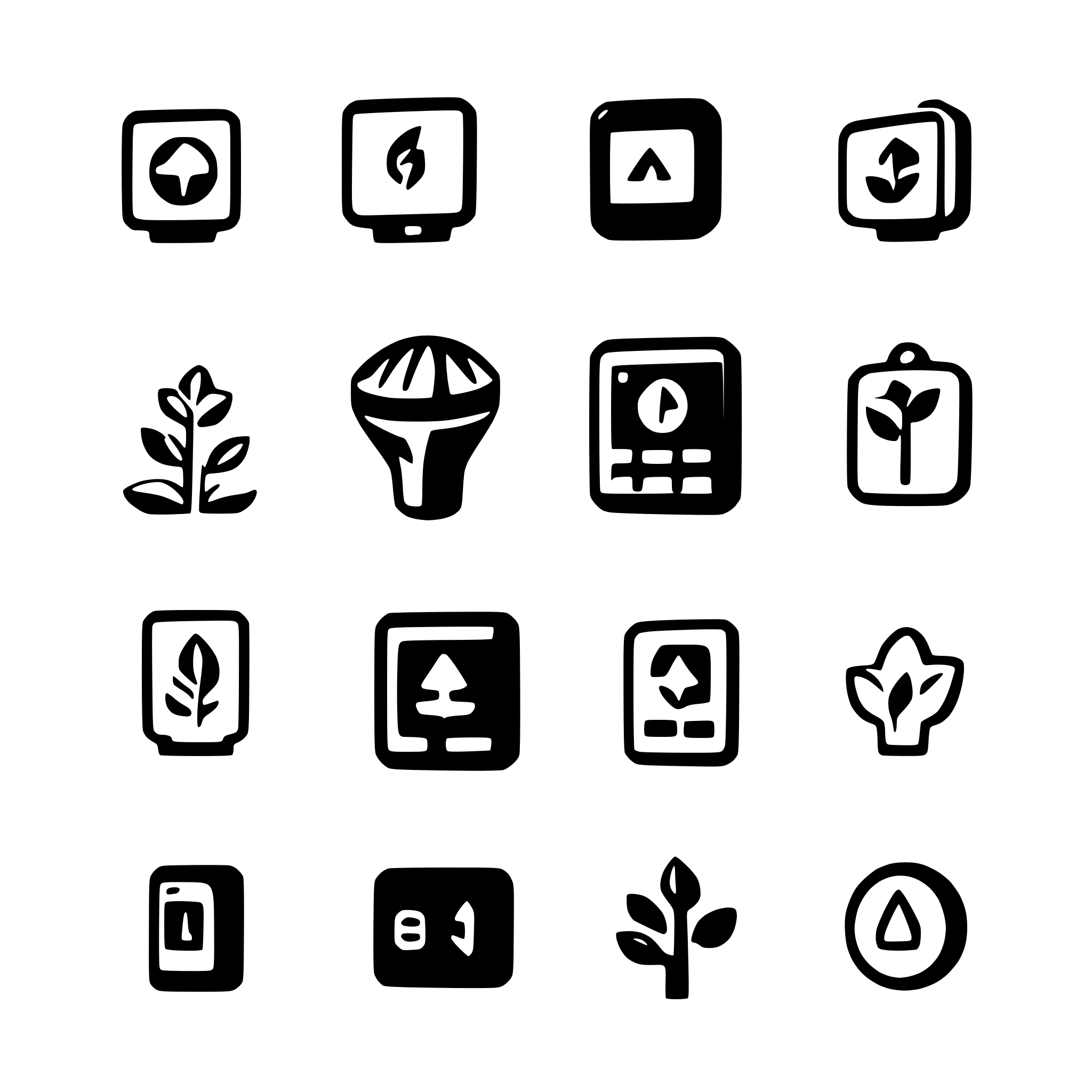 AI-generated SVG of a black and white icon set featuring 6 technology-related symbols