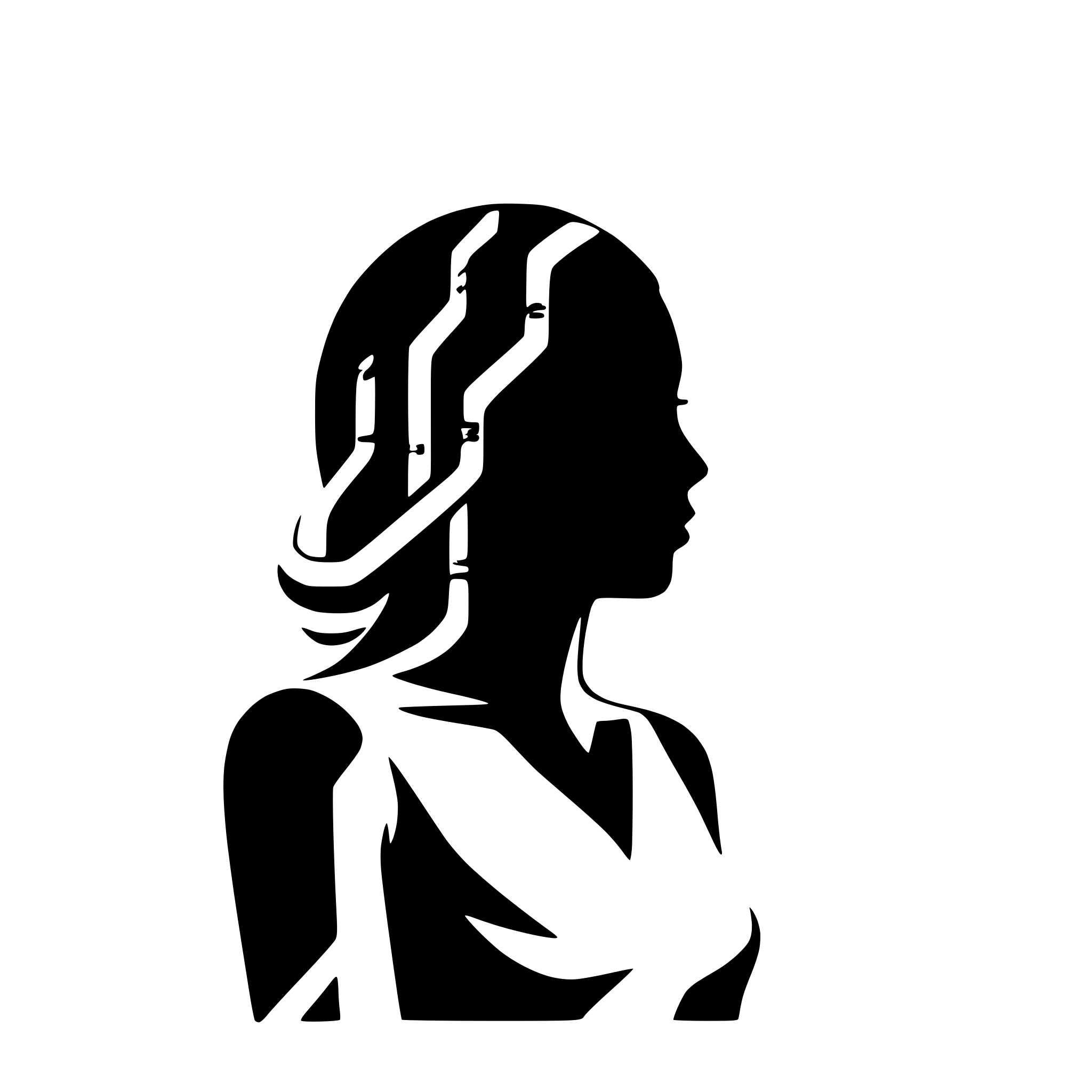 AI-generated SVG of a minimalist vector sihlouette. a person standing or sitting in focus, with binary code flowing from the head and circuit patterns integrated into the body. the poise is calm but powerfull, symbolysing deep thinking and logic. clean lines, monochrome, no background. woman