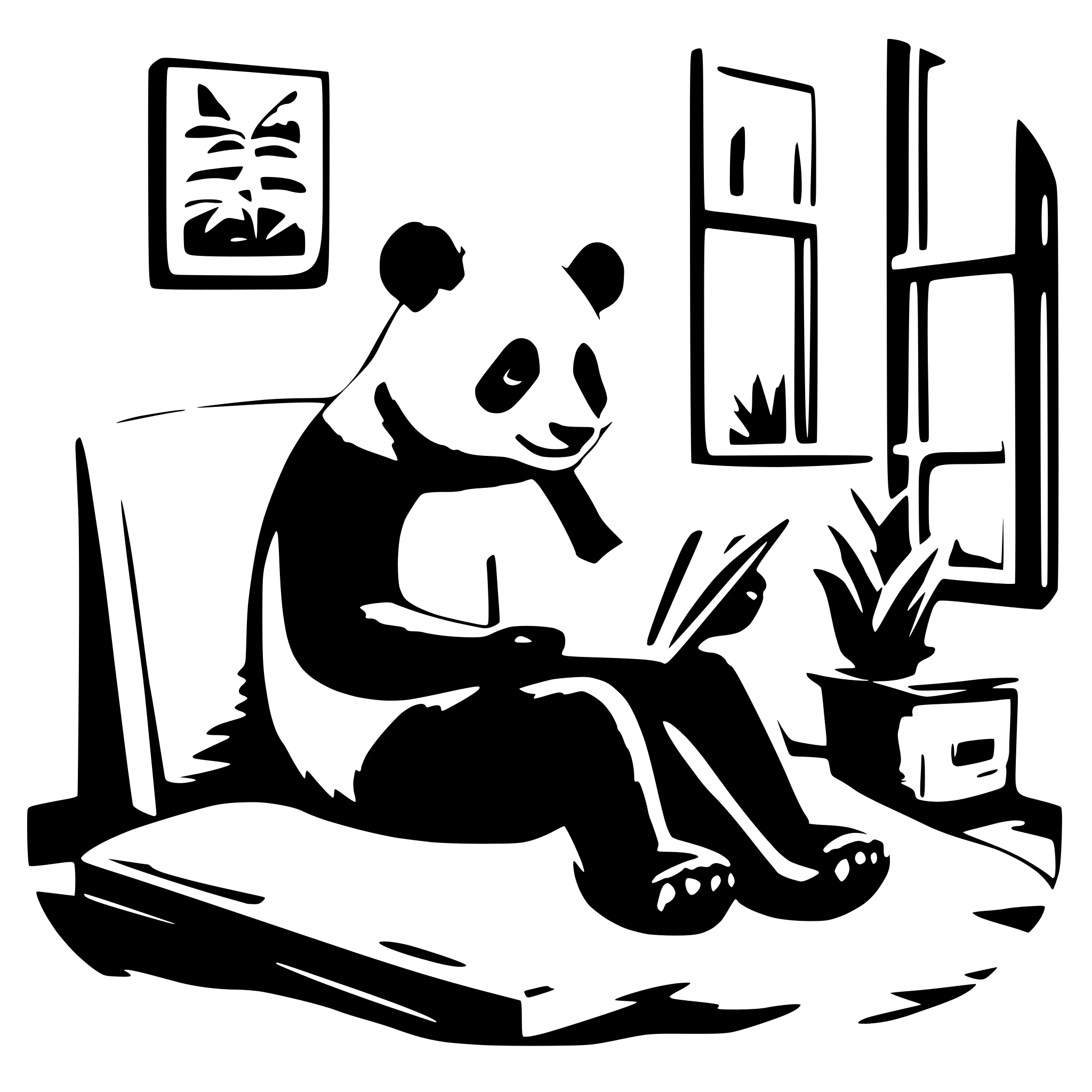 AI-generated SVG of a a panda ,sit in the bedroom,read a book
