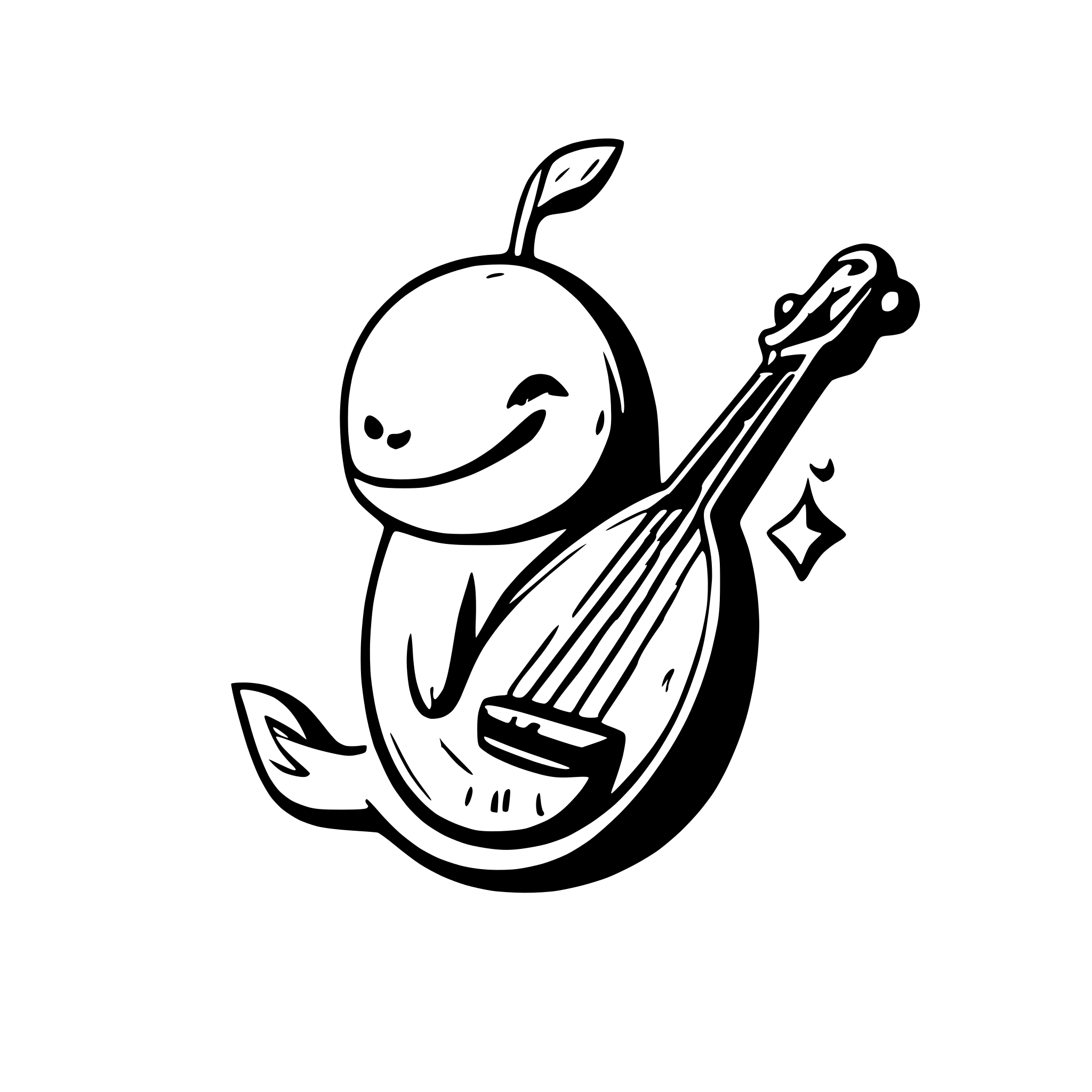 AI-generated SVG of a a cute whale playing a lute