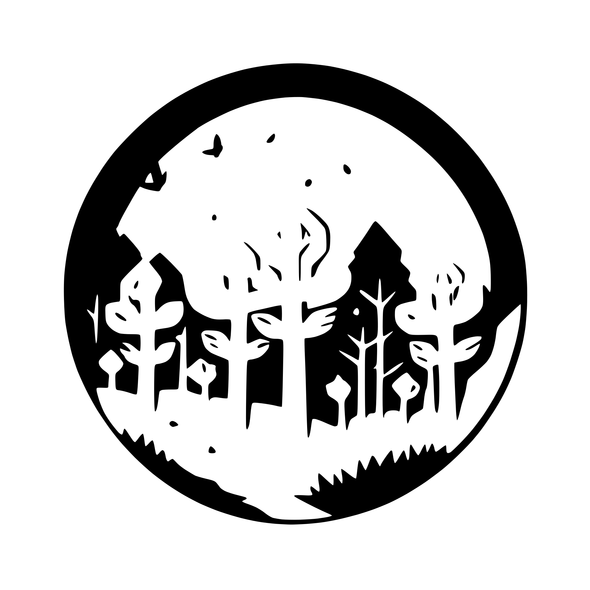 AI-generated SVG of a fireflies in a dark forest
