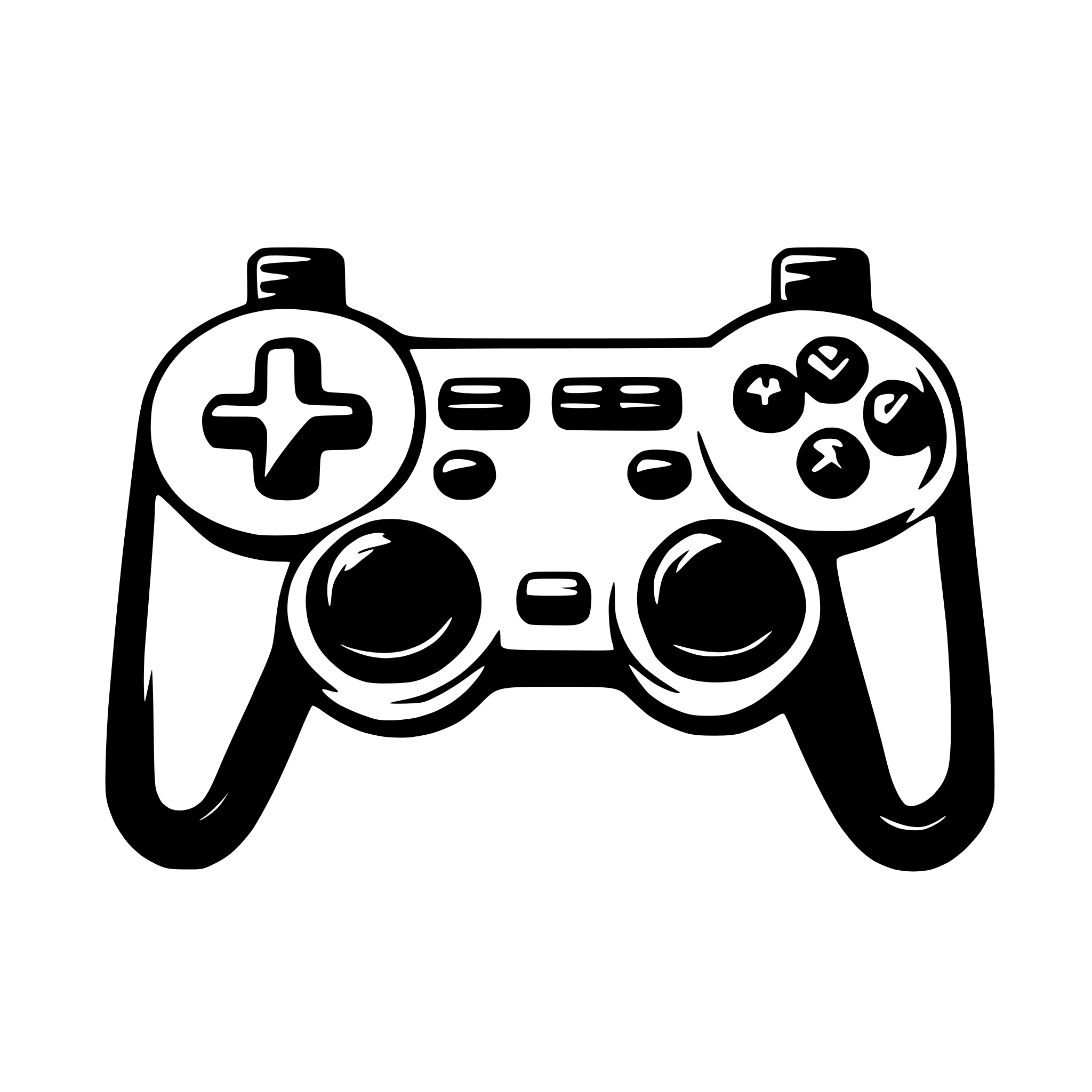AI-generated SVG of 'A sleek, modern game controller with symmetrical buttons and thumbsticks.'